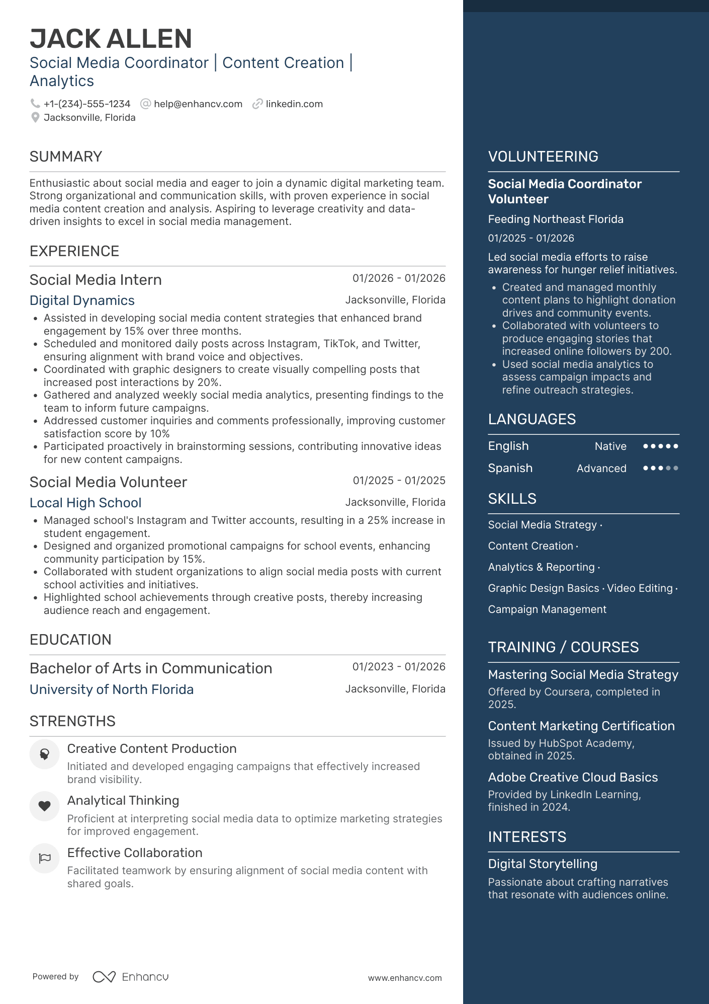 High School Student Social Media Coordinator Resume Example