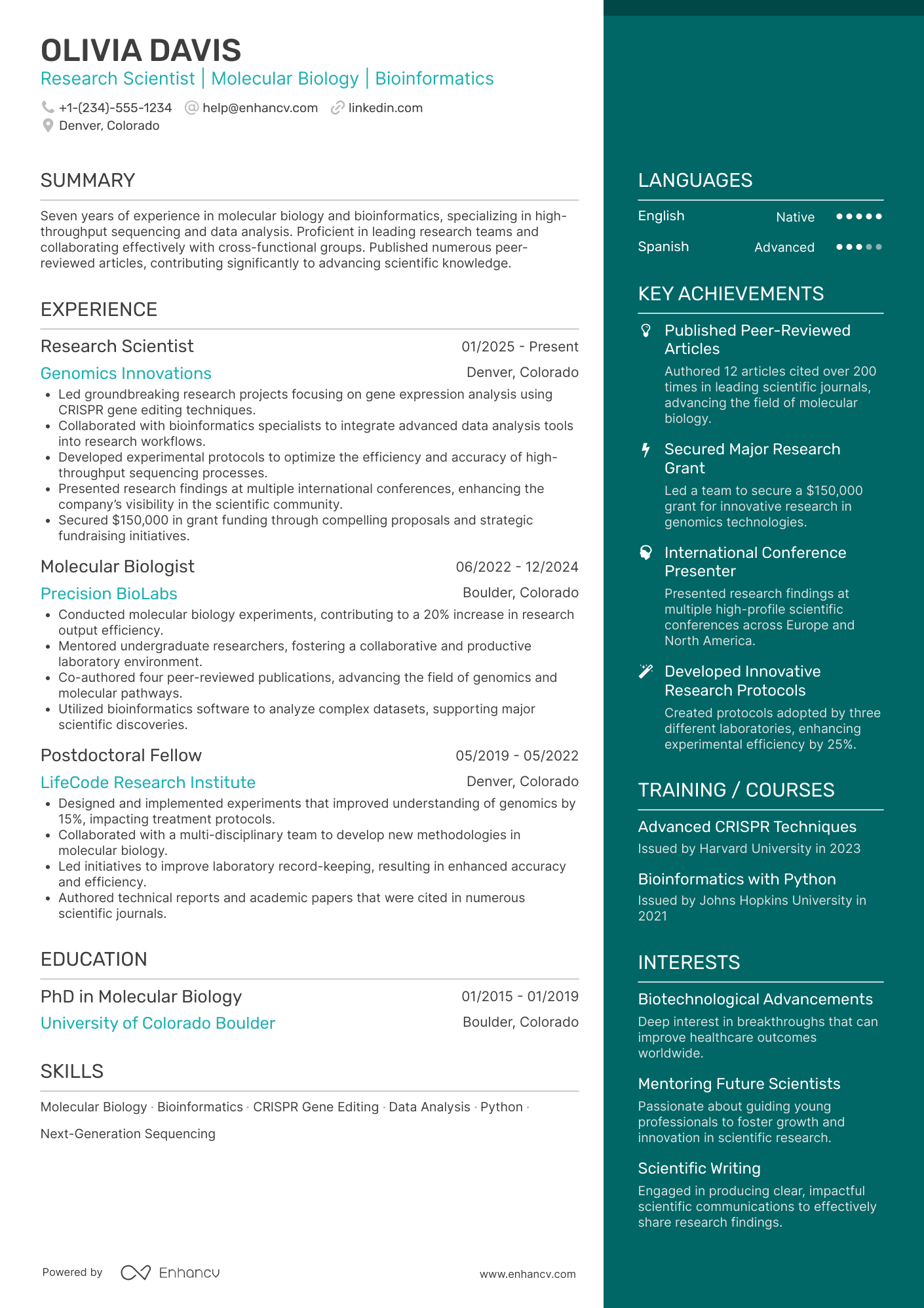 Postdoctoral Research Assistant Resume Example