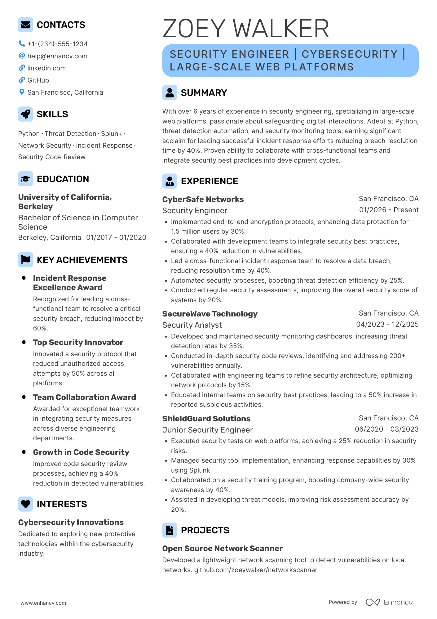 Facebook Security Engineer Resume Example