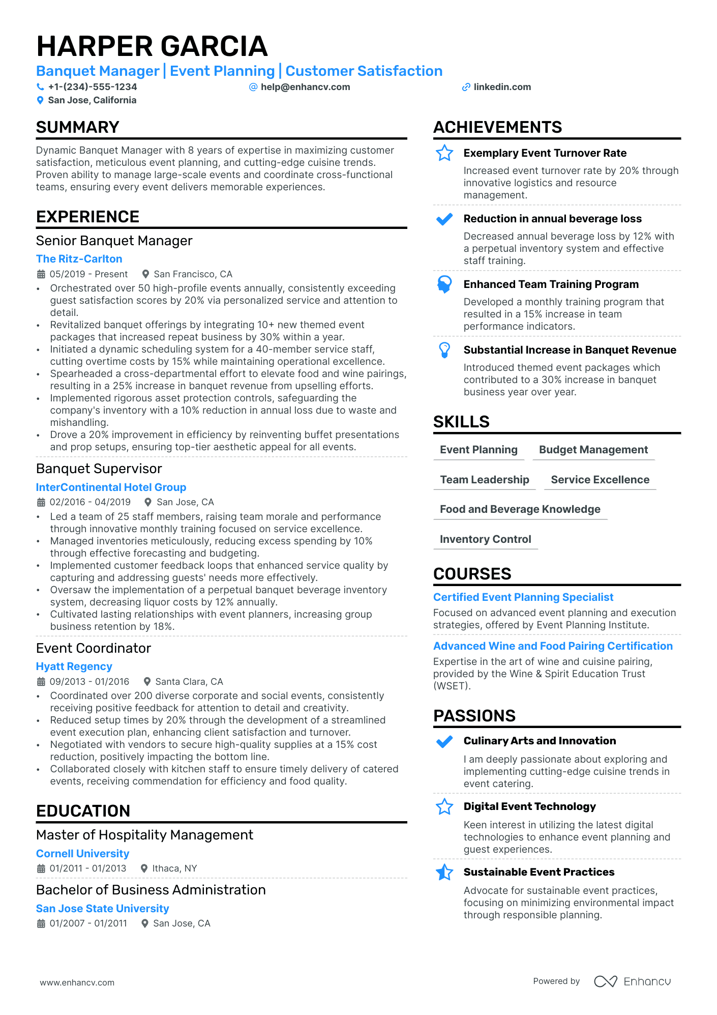 Banquet Manager Resume Example