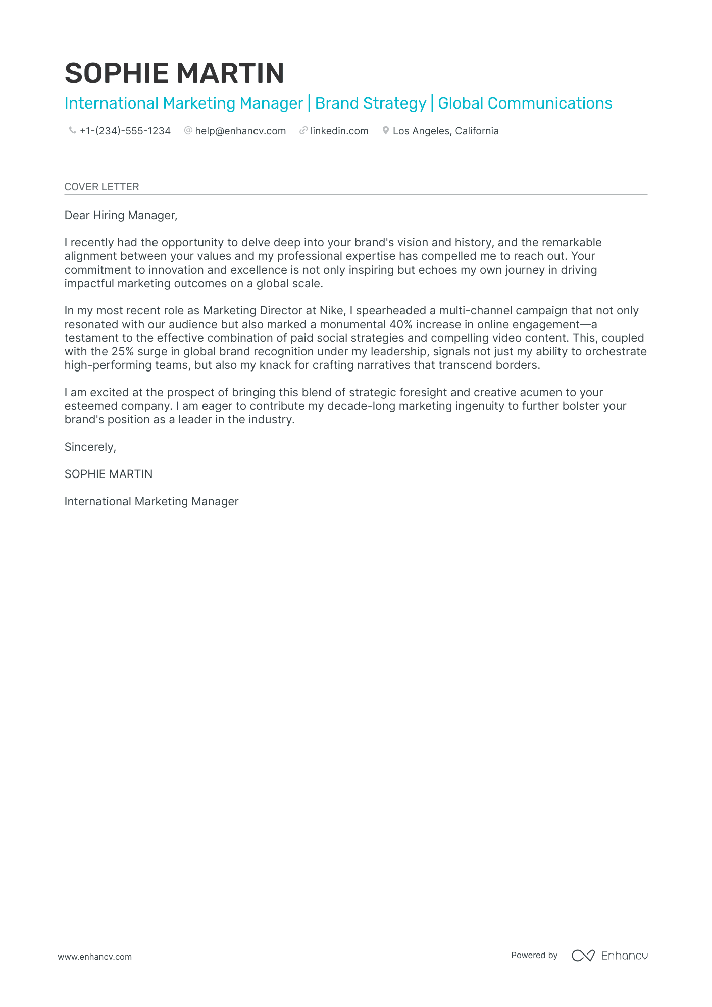 International Marketing Manager Resume Example
