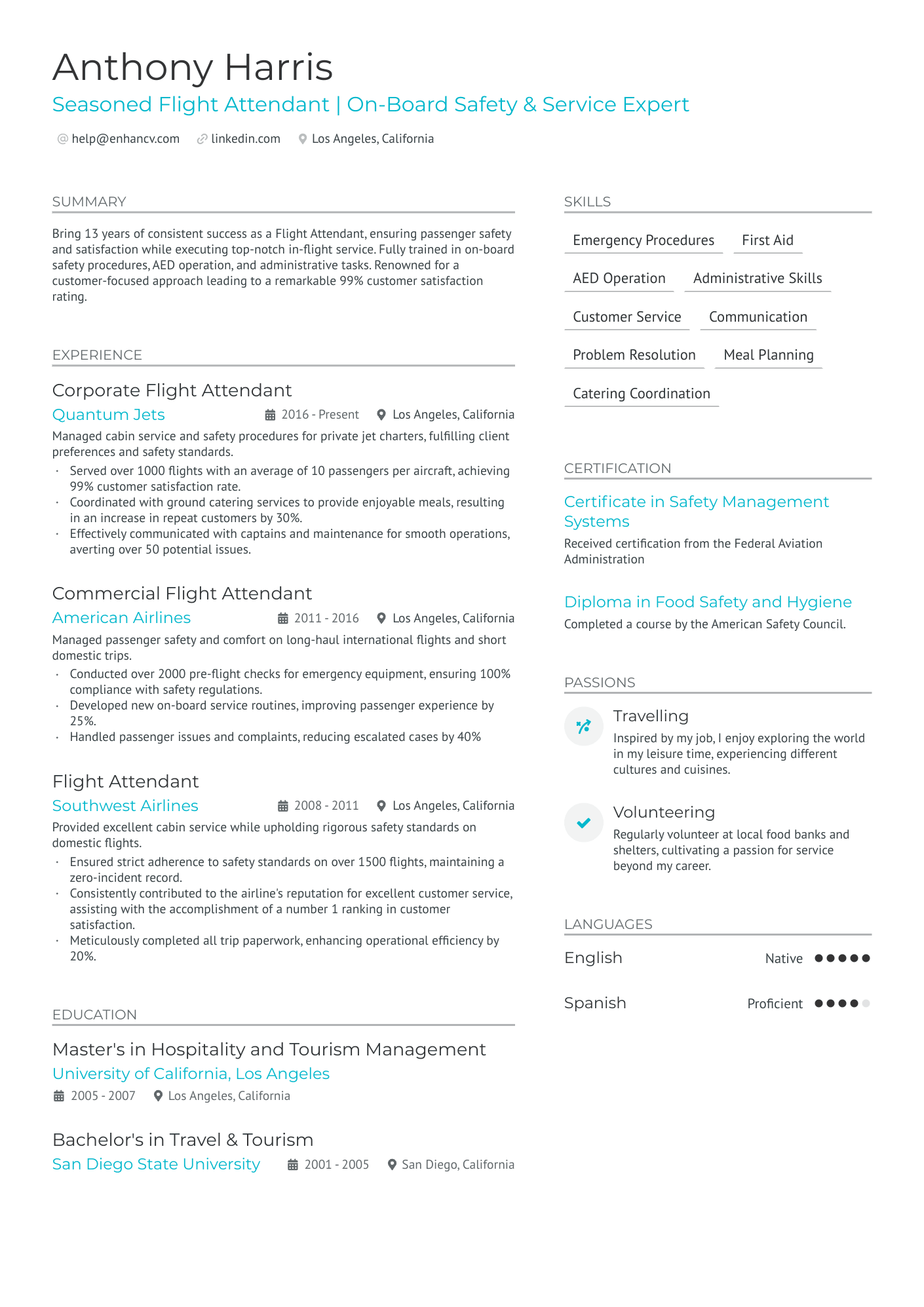 Senior Flight Attendant Resume Example