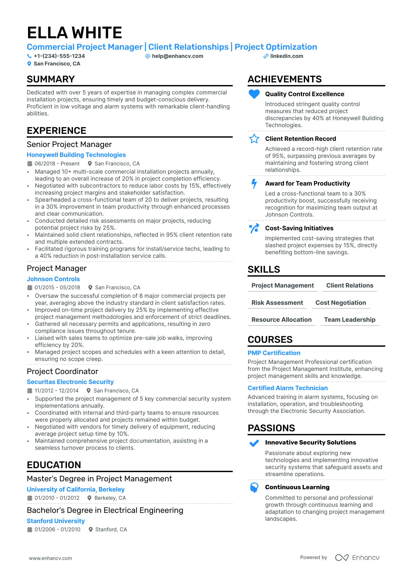 Commercial Project Manager Resume Example
