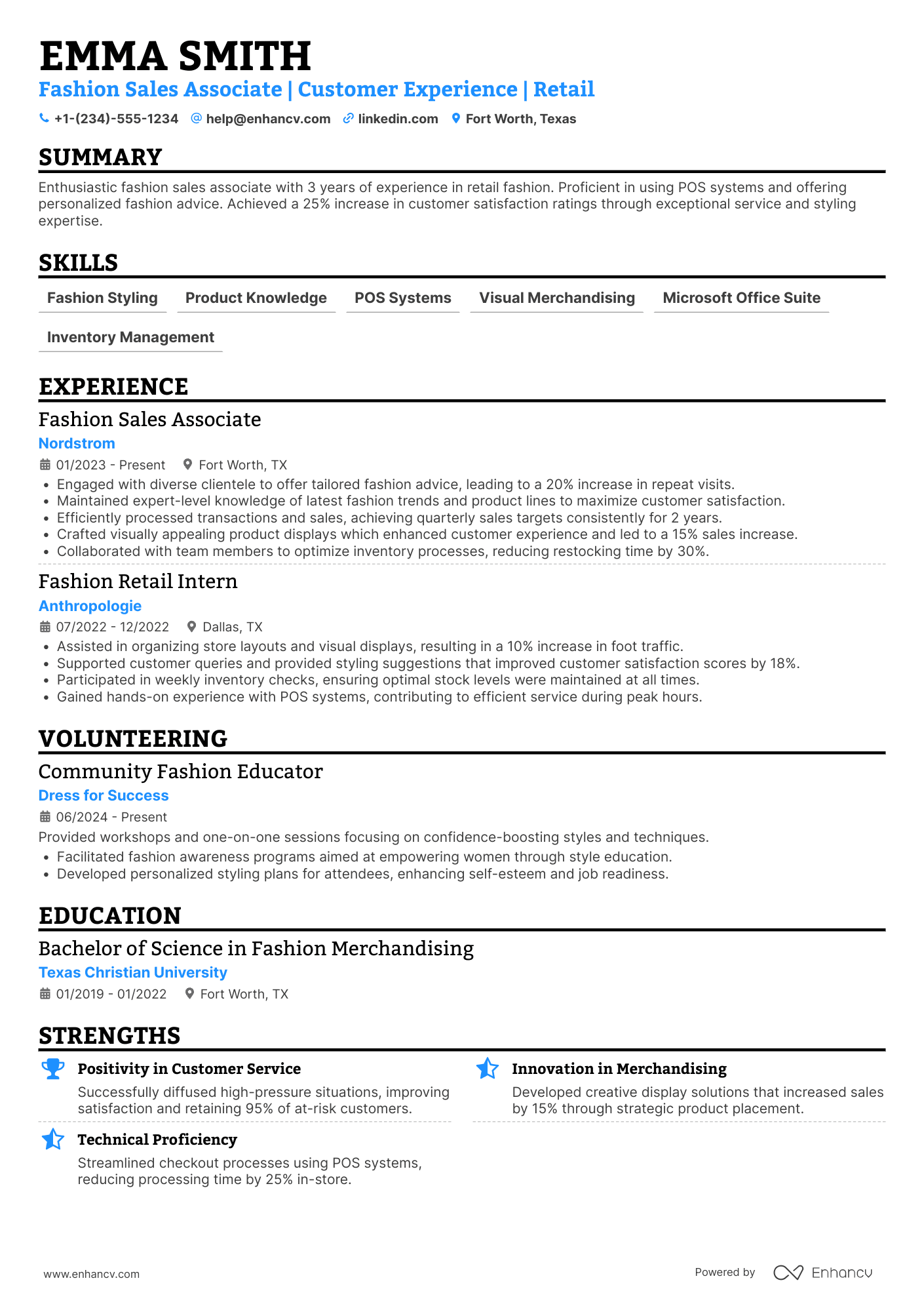 Fashion Sales Associate Resume Example
