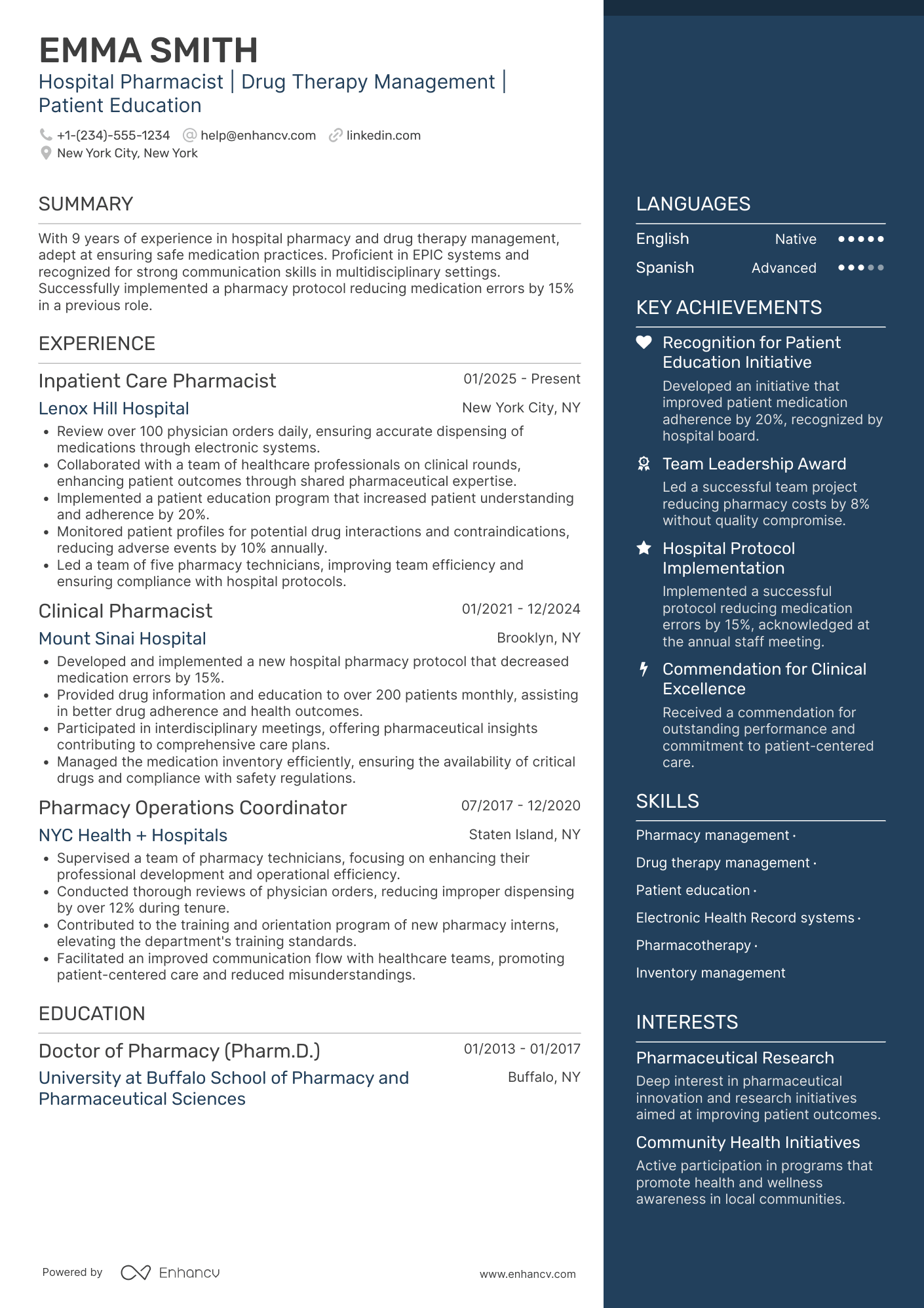 Hospital Pharmacist Resume Example