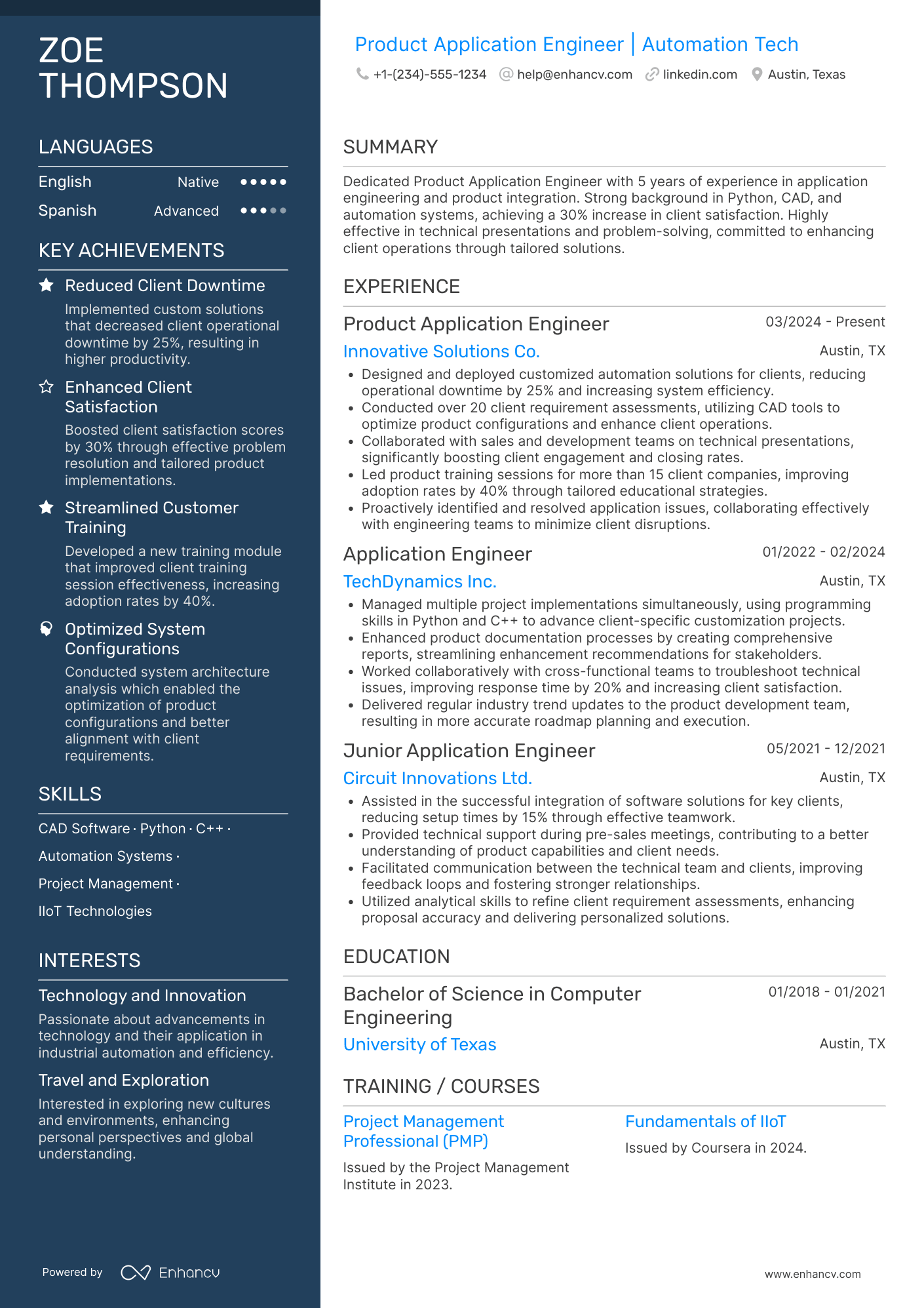 Product Application Engineer Resume Example