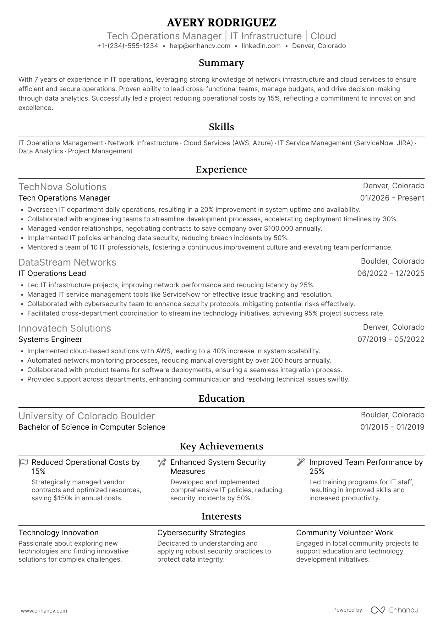 Tech Operations Manager Resume Example
