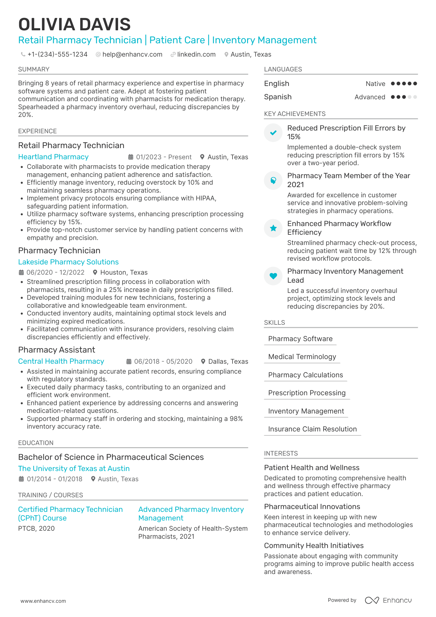 Retail Pharmacy Technician Resume Example