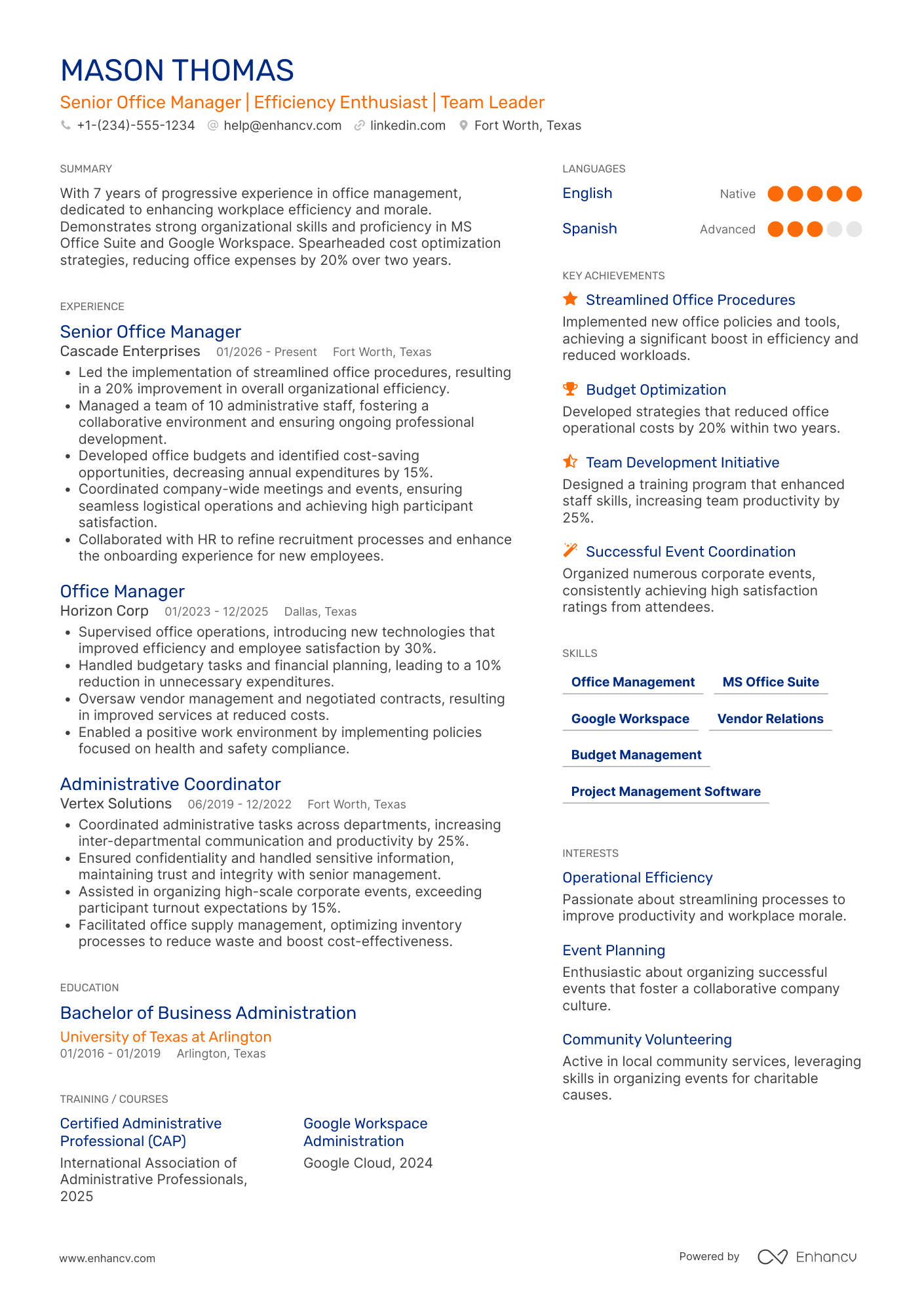 Senior Office Manager Resume Example