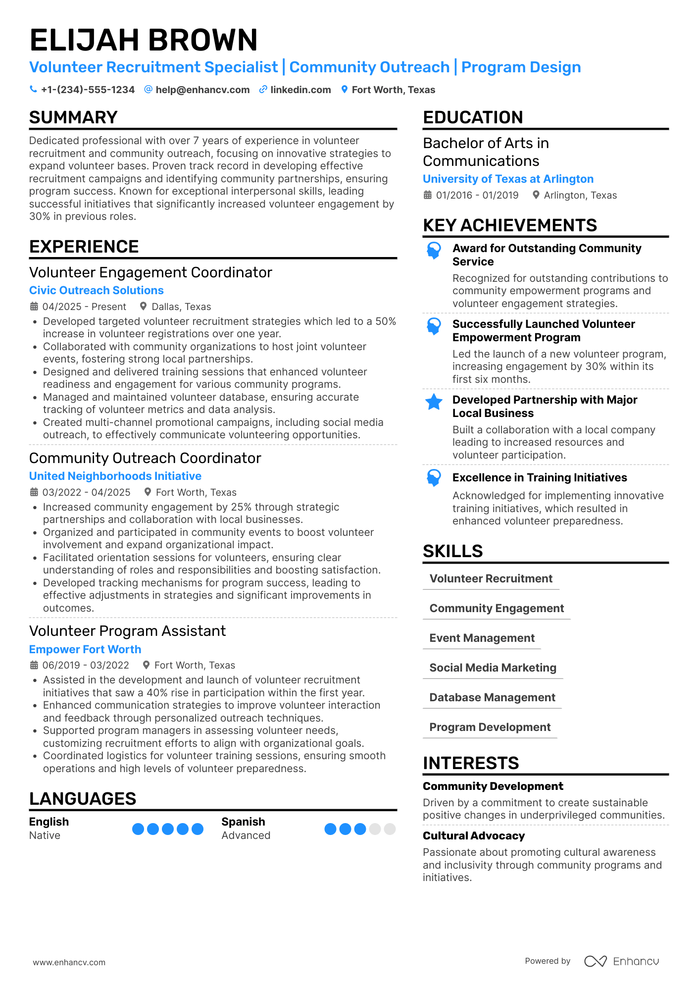 Volunteer Recruitment Specialist Resume Example
