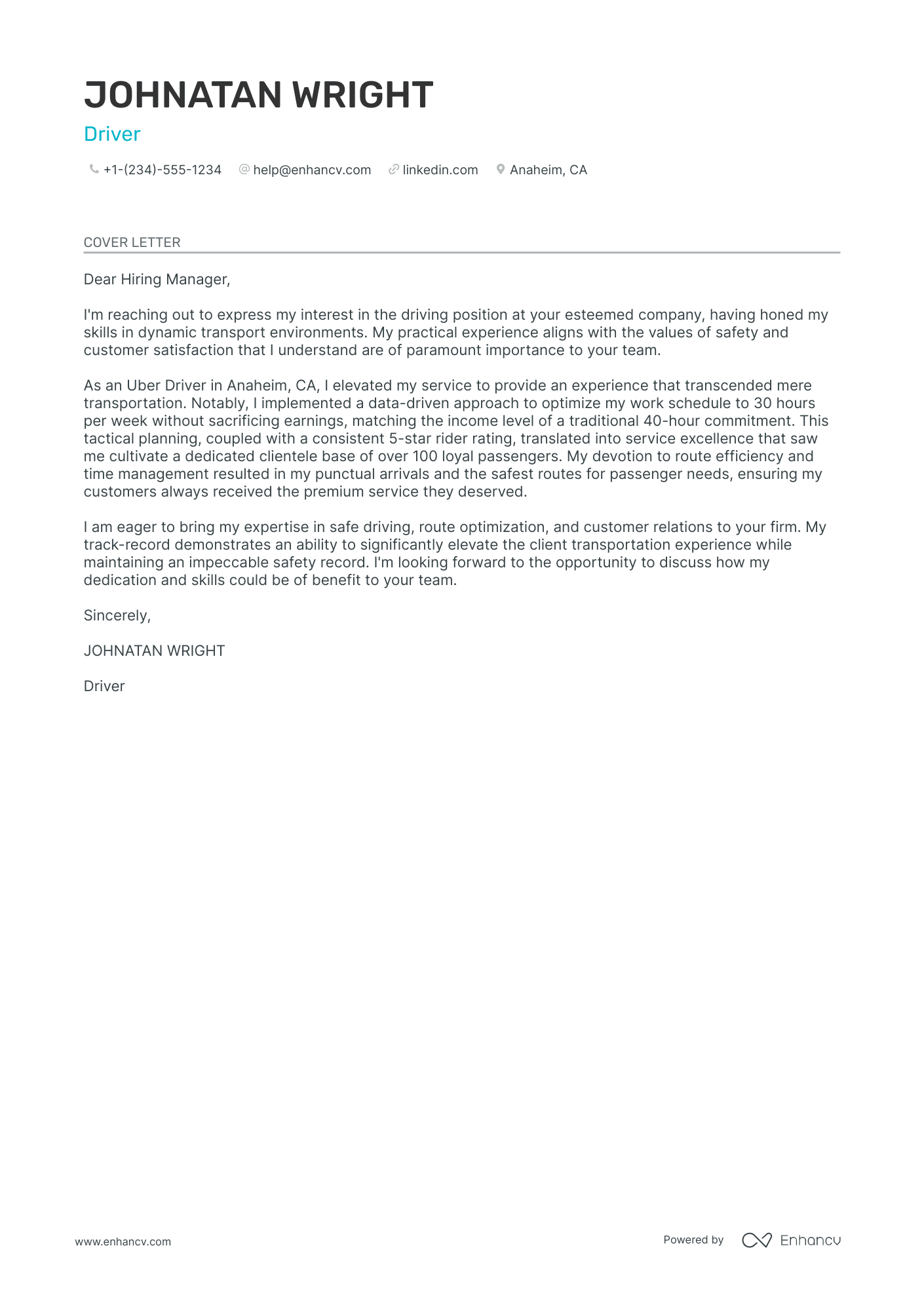 Uber Driver Resume Example