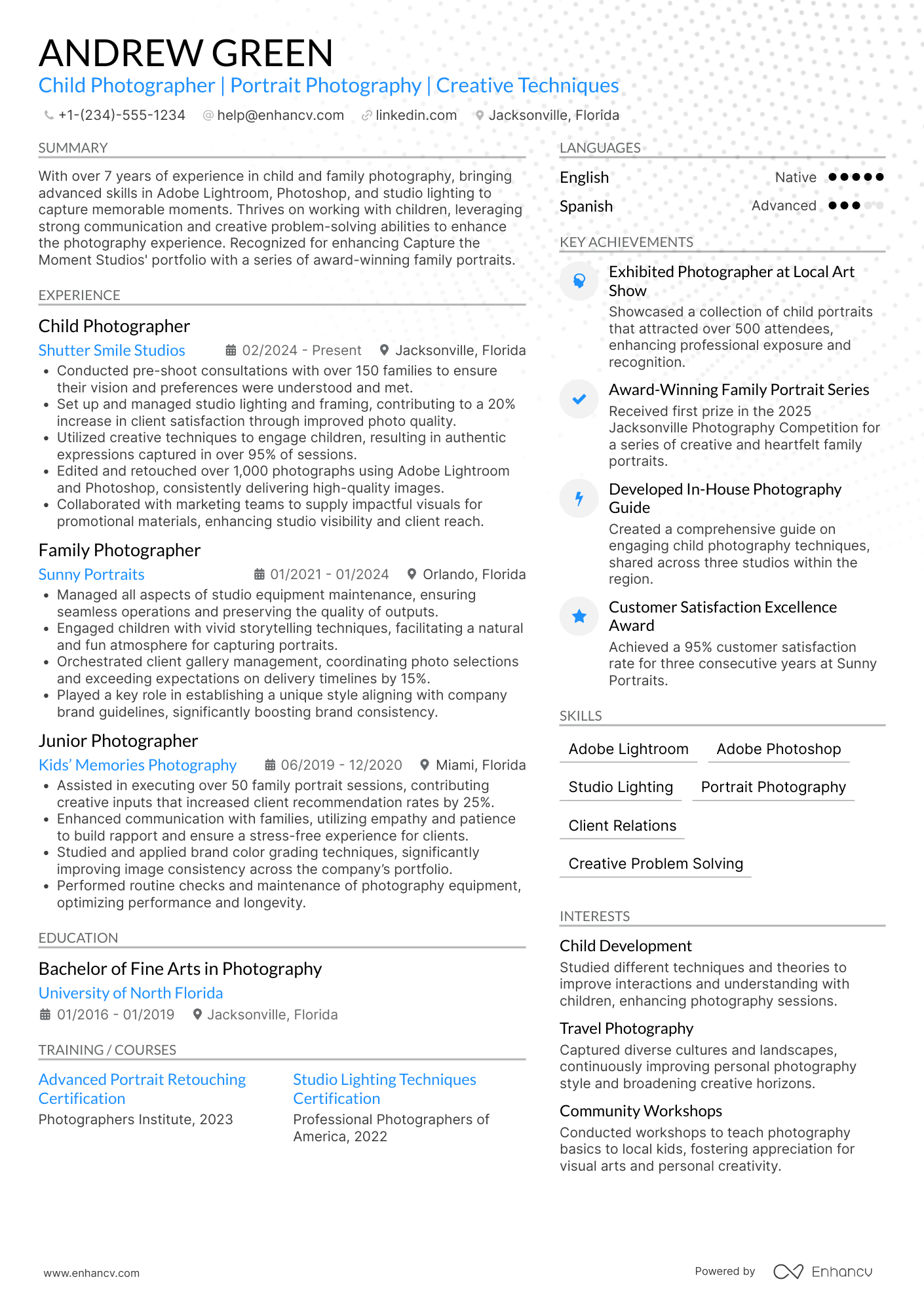 Child Photographer Resume Example