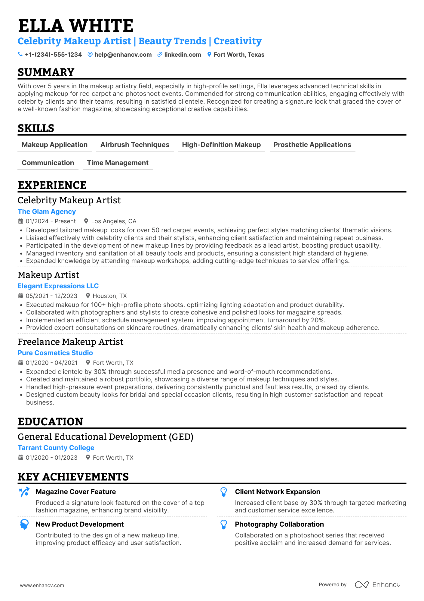 Celebrity Makeup Artist Resume Example
