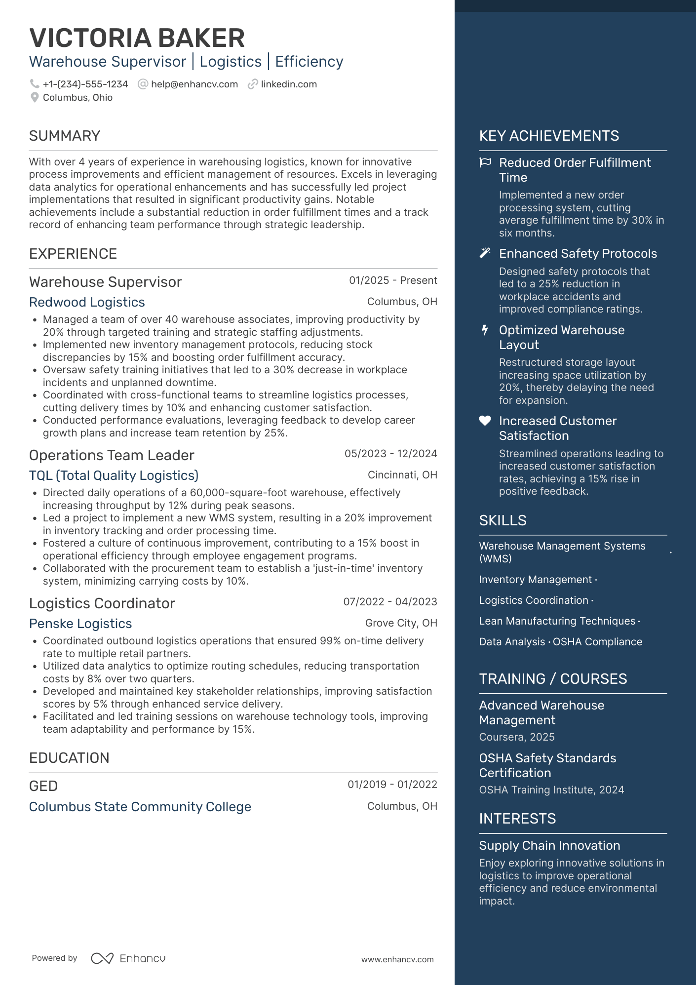 Warehouse Operations Manager Resume Example
