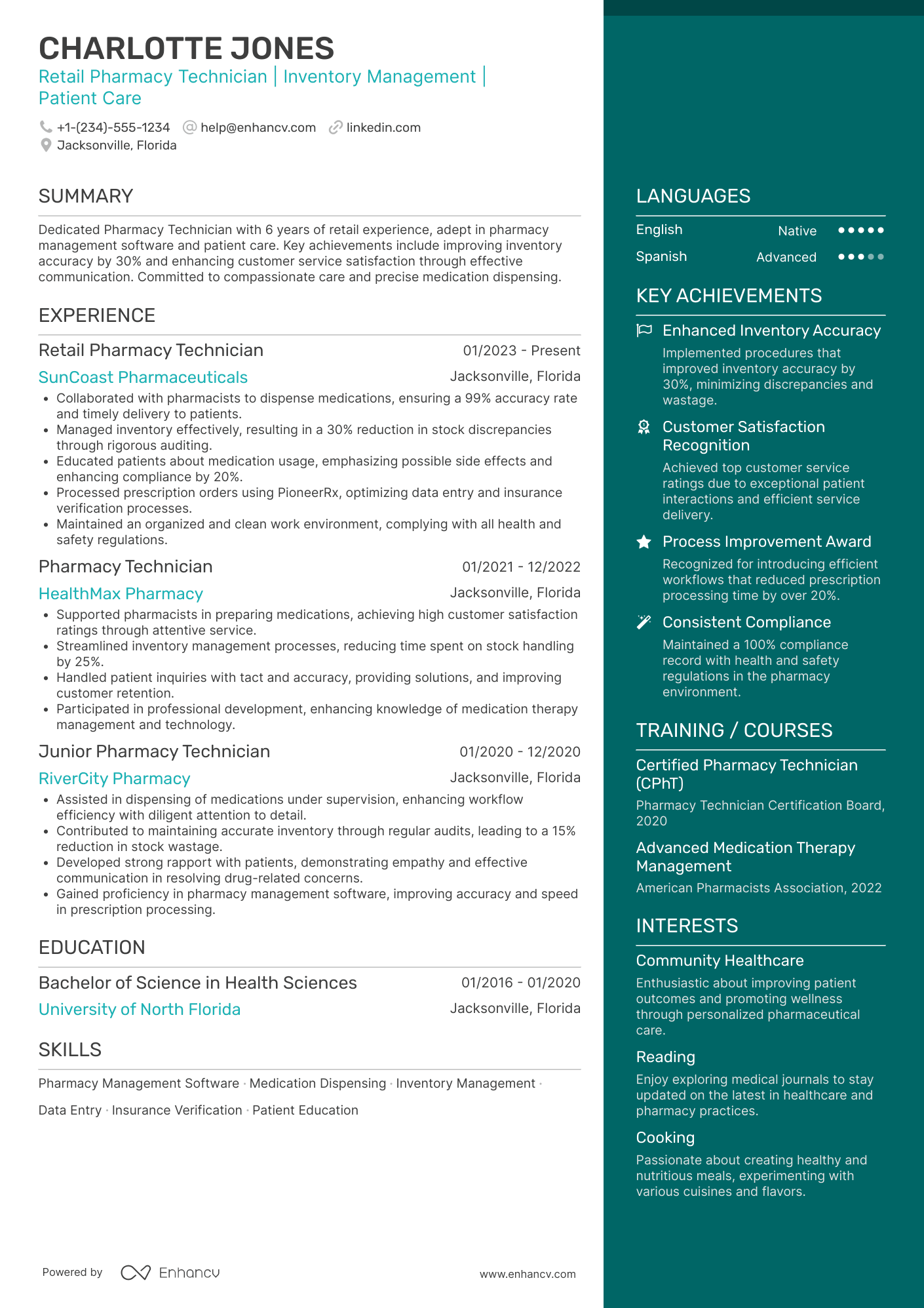 Retail Pharmacy Technician Resume Example