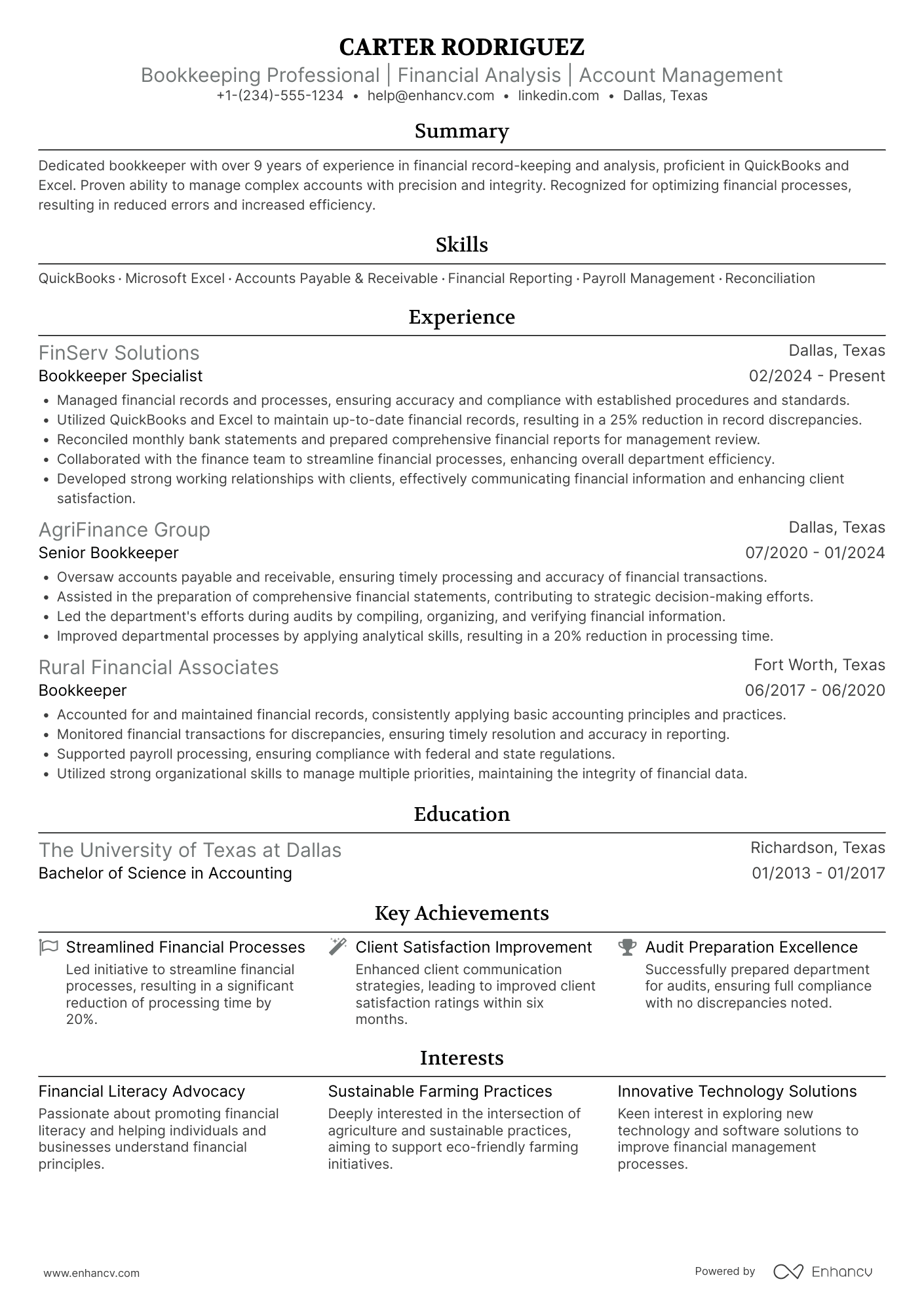 Bookkeeper Specialist Resume Example