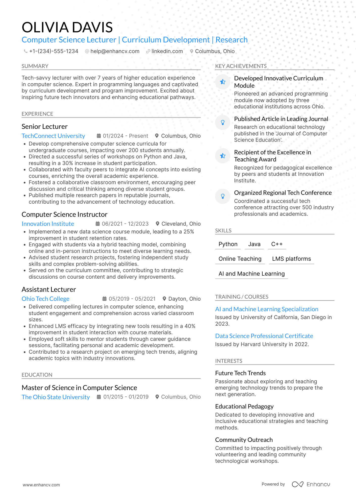 Lecturer Resume Example