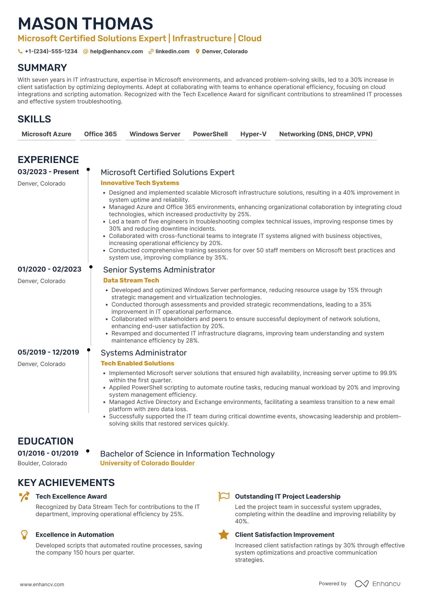 Microsoft Certified Solutions Expert Resume Example