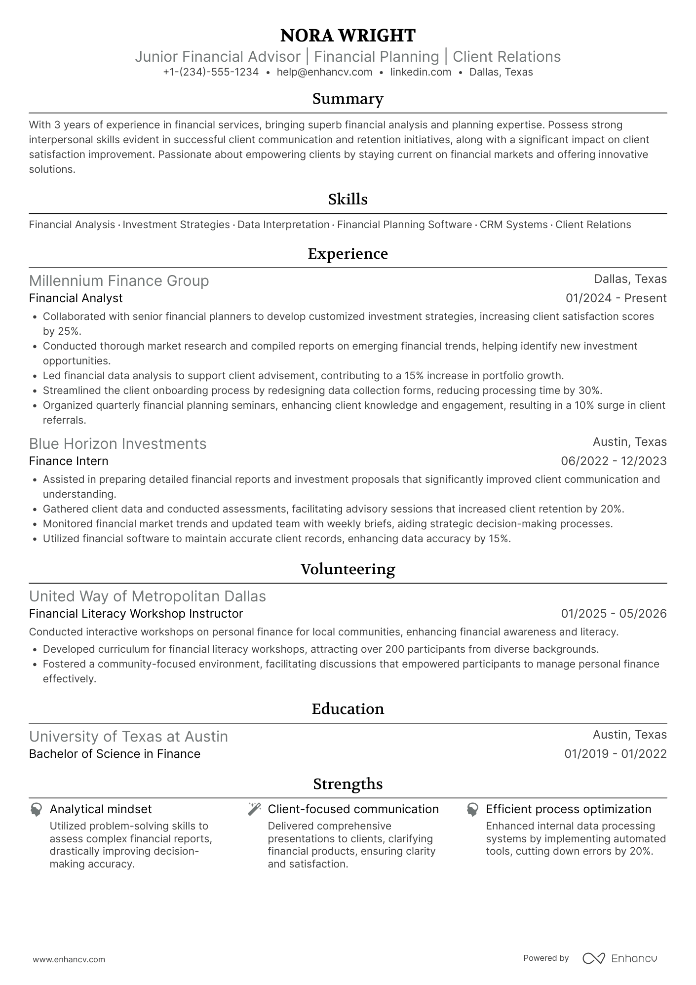 Junior Financial Advisor Resume Example