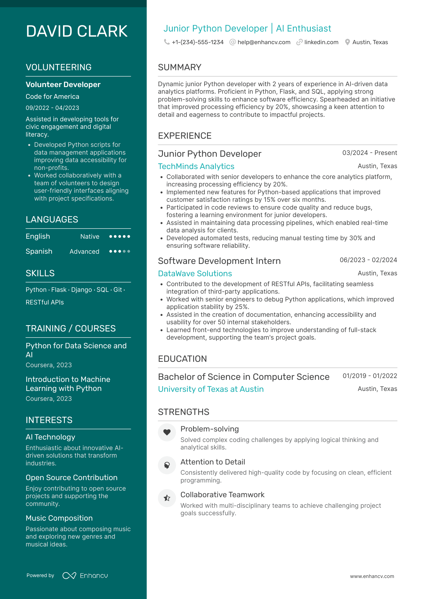 Junior Python Developer Resume Example