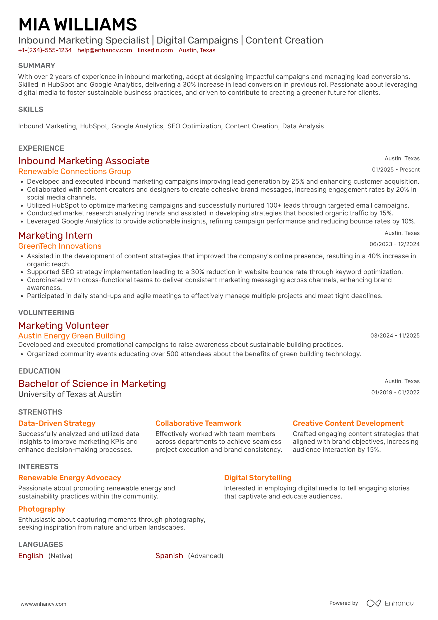 Inbound Marketing Associate Resume Example