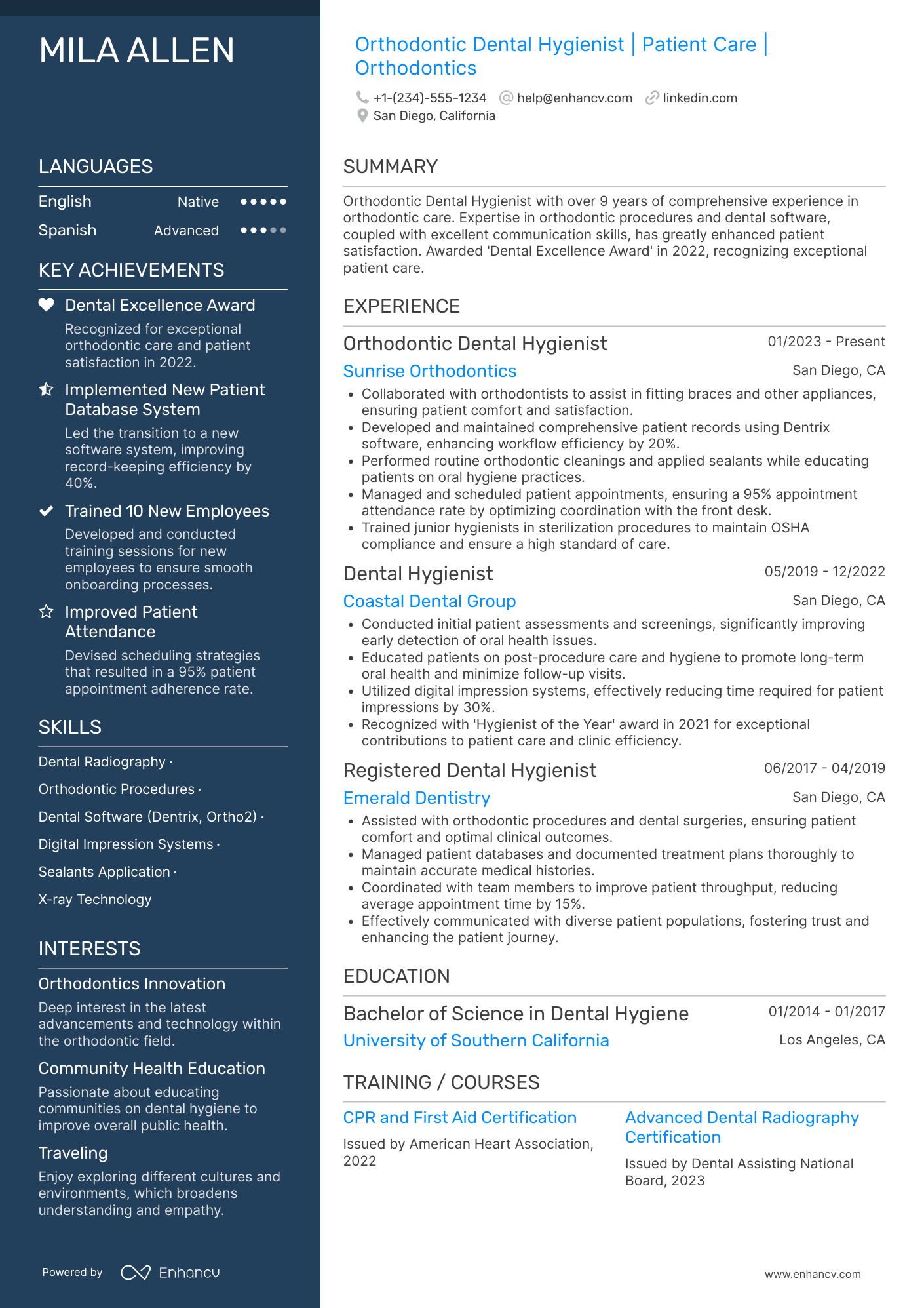 Orthodontic Dental Hygienist Resume Example