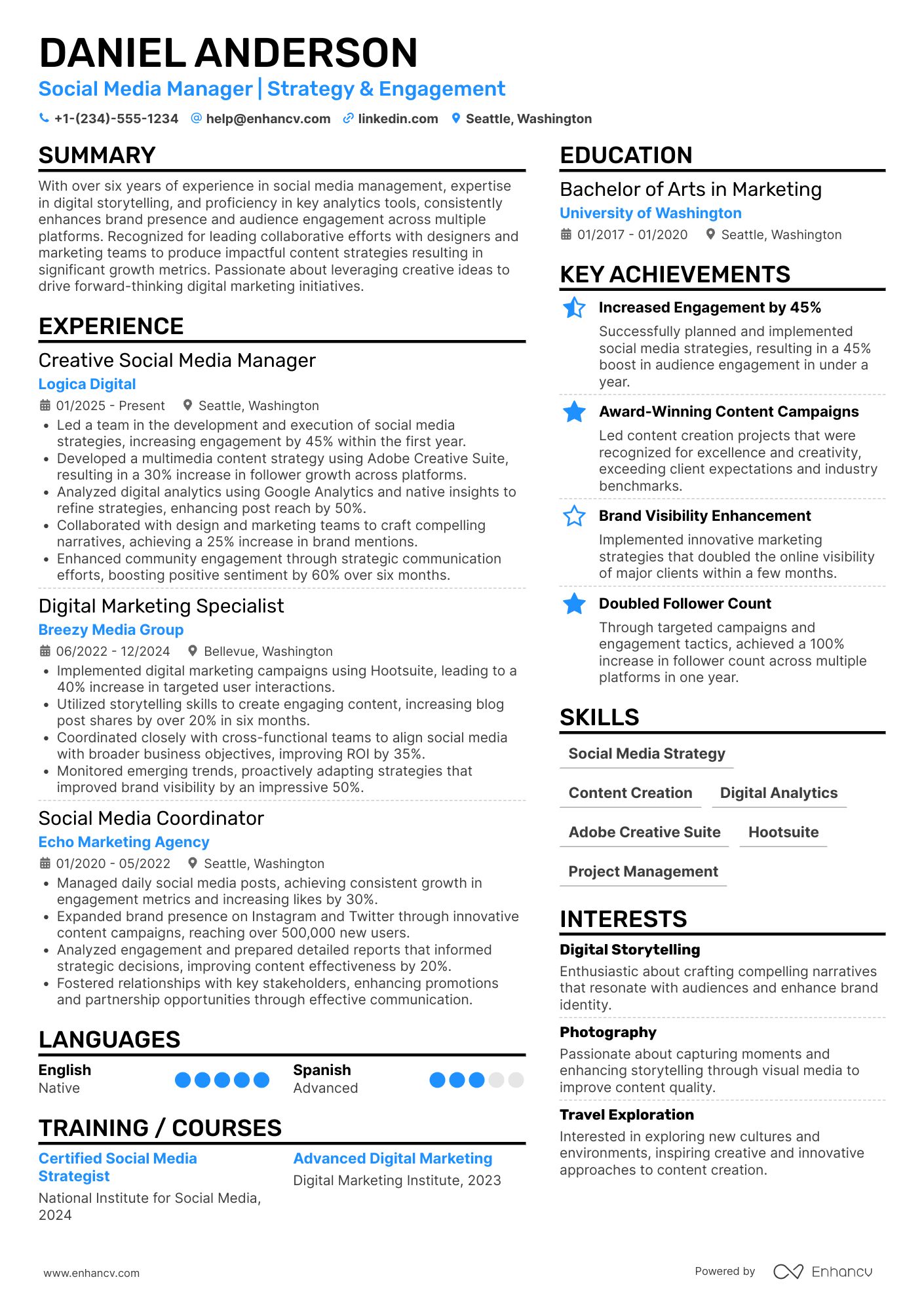 Creative Social Media Manager Resume Example