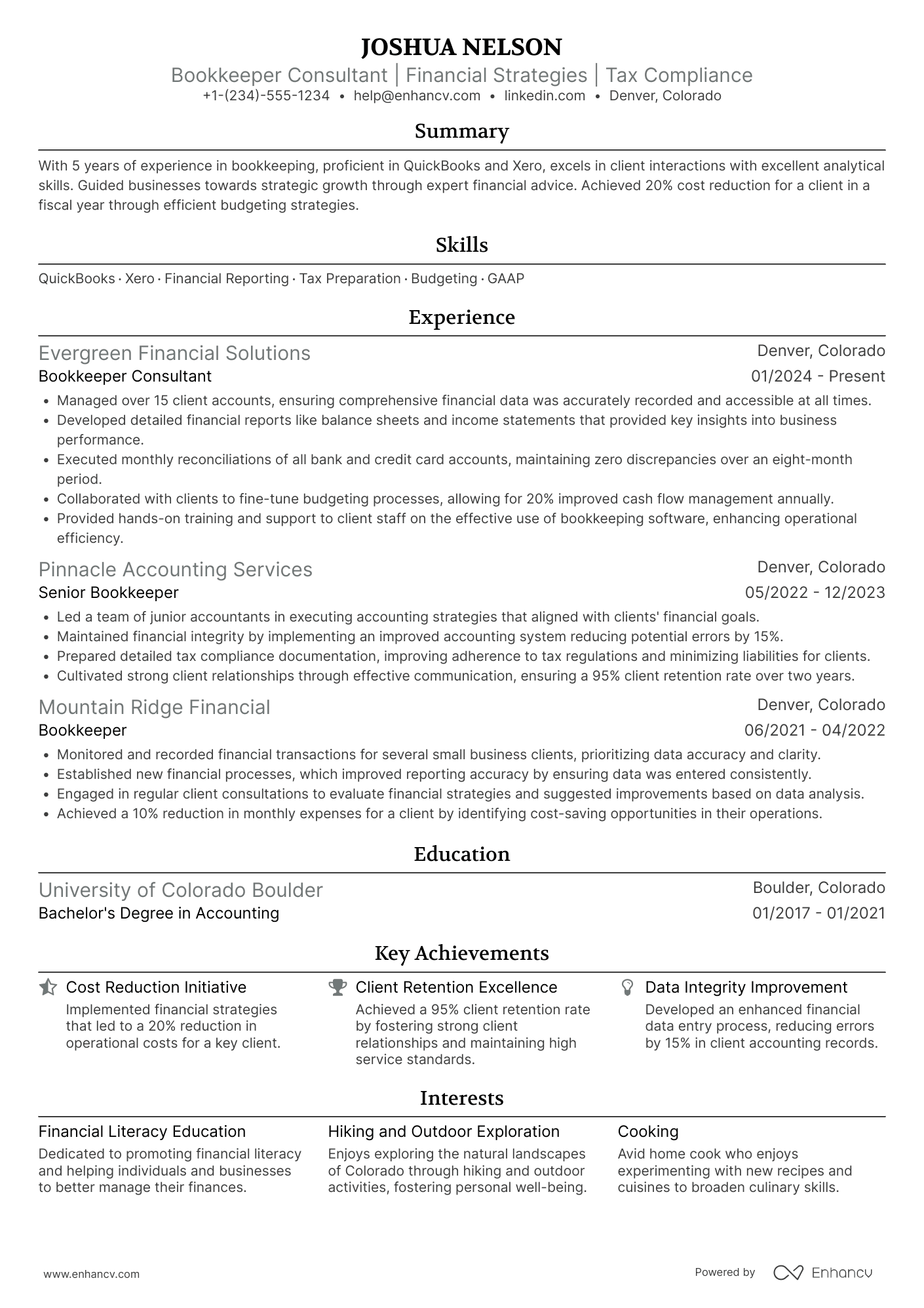 Bookkeeper Consultant Resume Example
