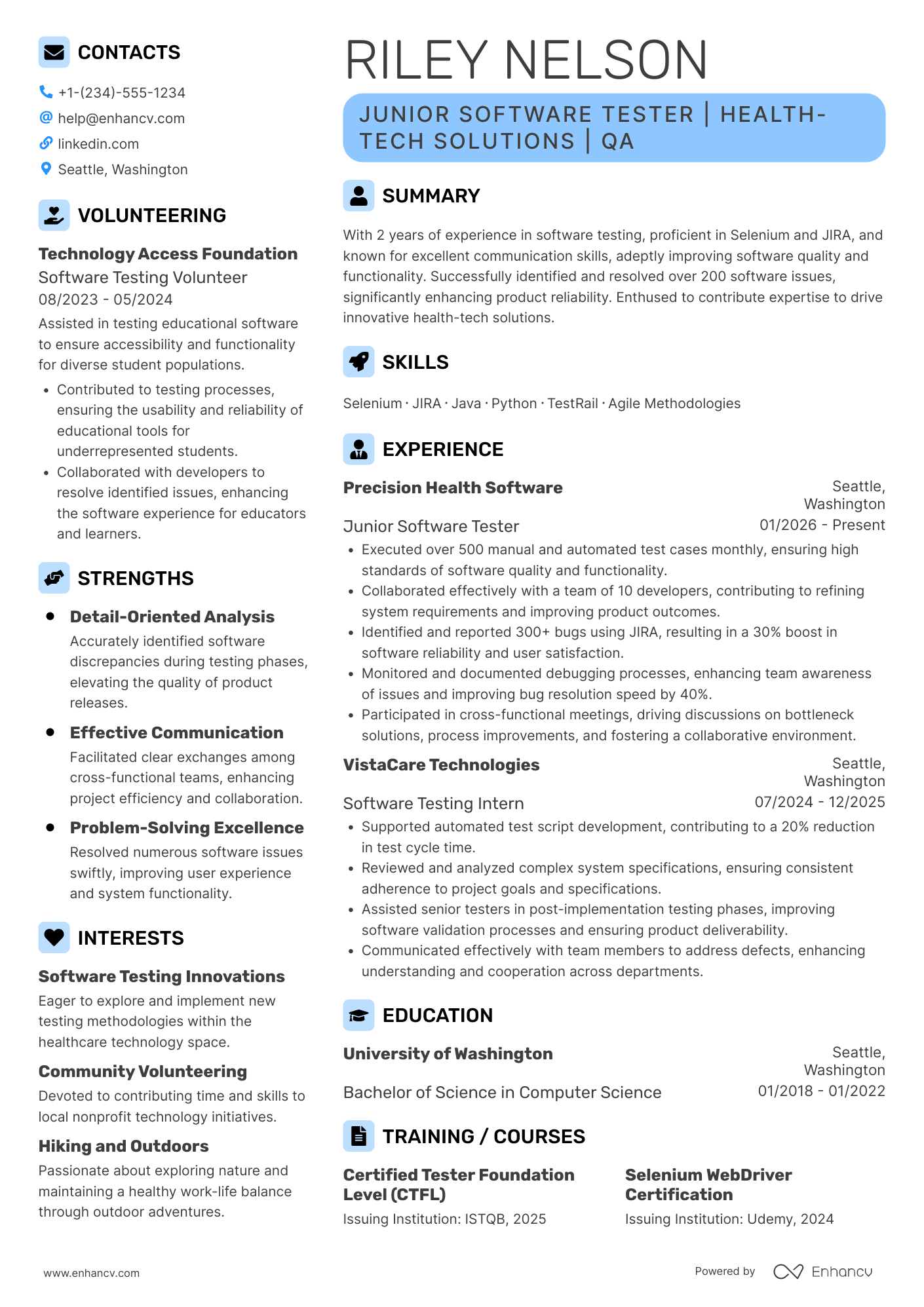 Junior Software Tester Resume Example