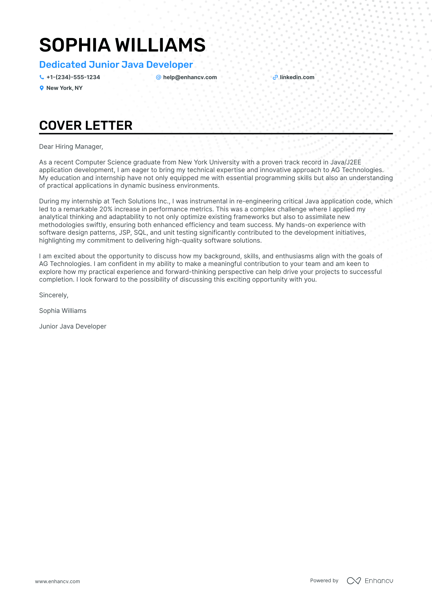 Junior Java Developer Resume Example