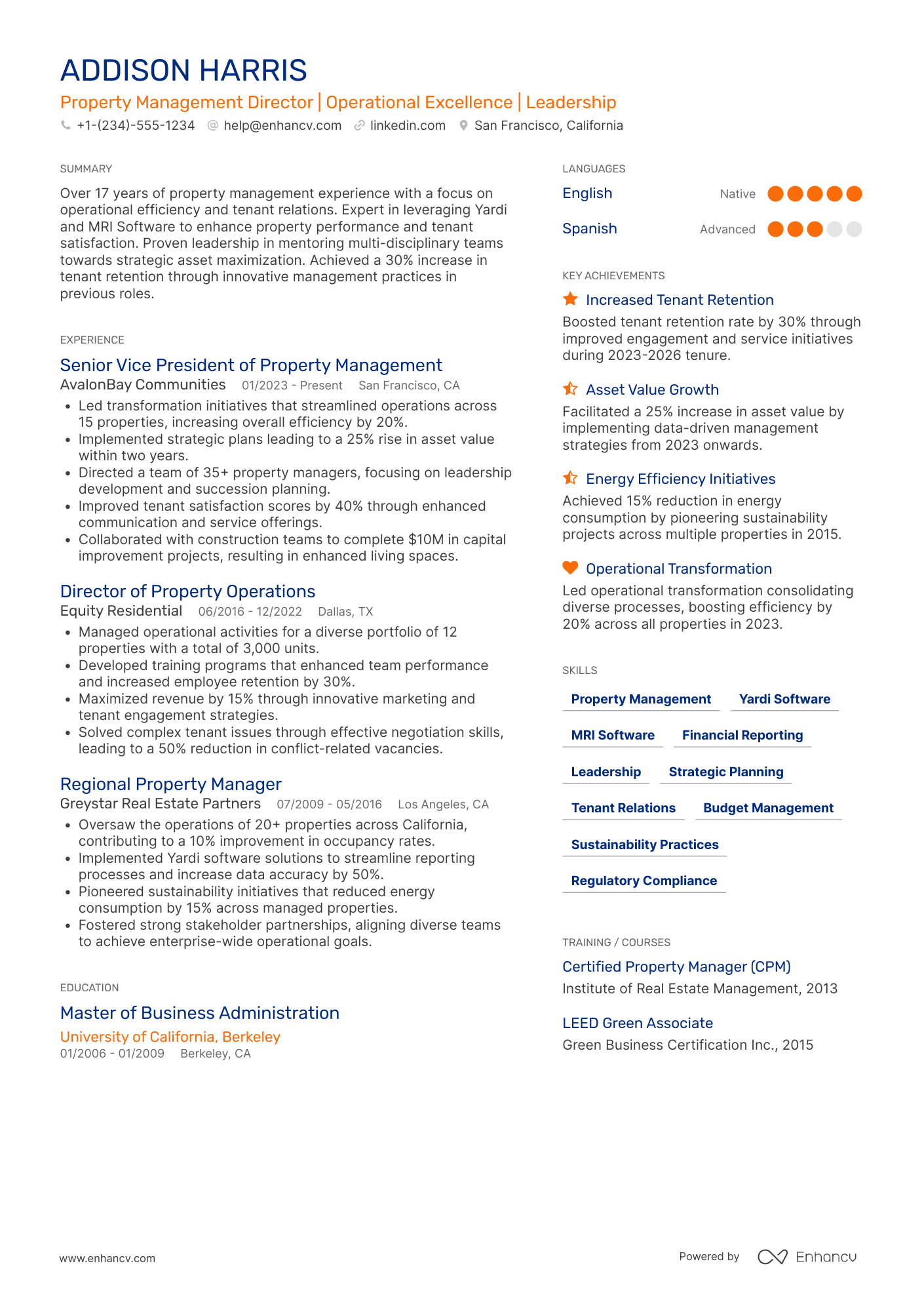 Property Management Director Resume Example