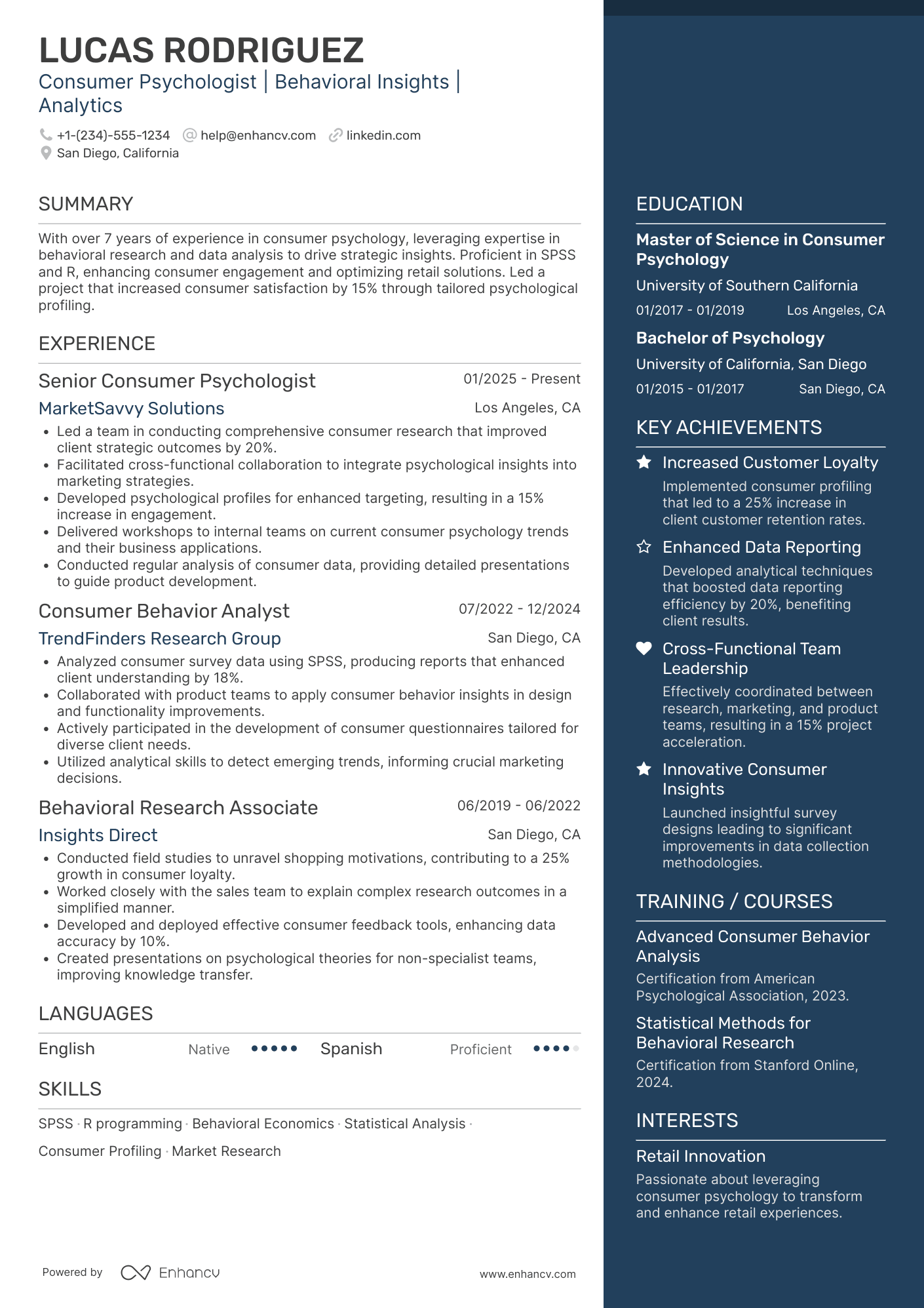 Consumer Psychologist Resume Example