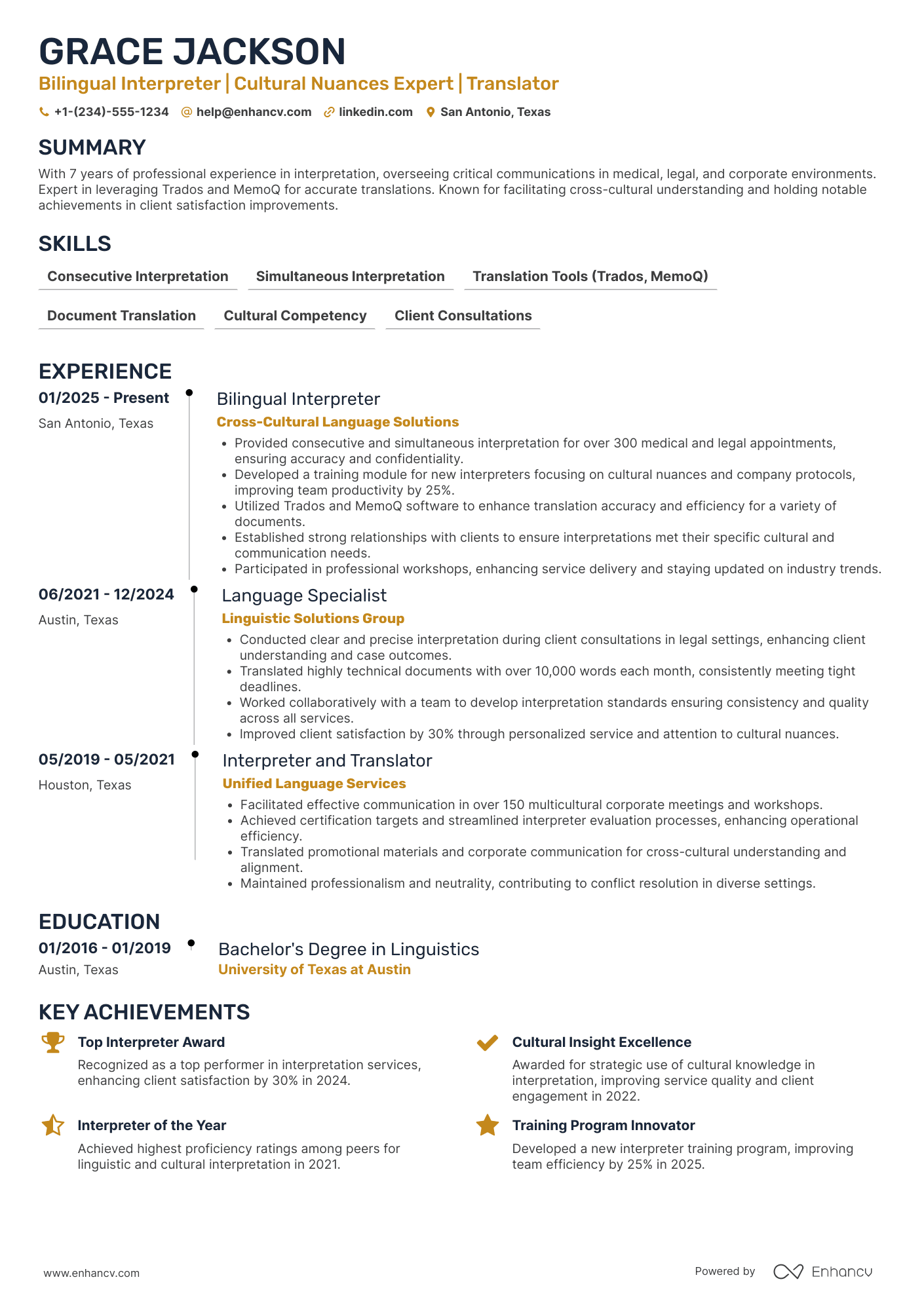 Bilingual Interpreter Resume Example