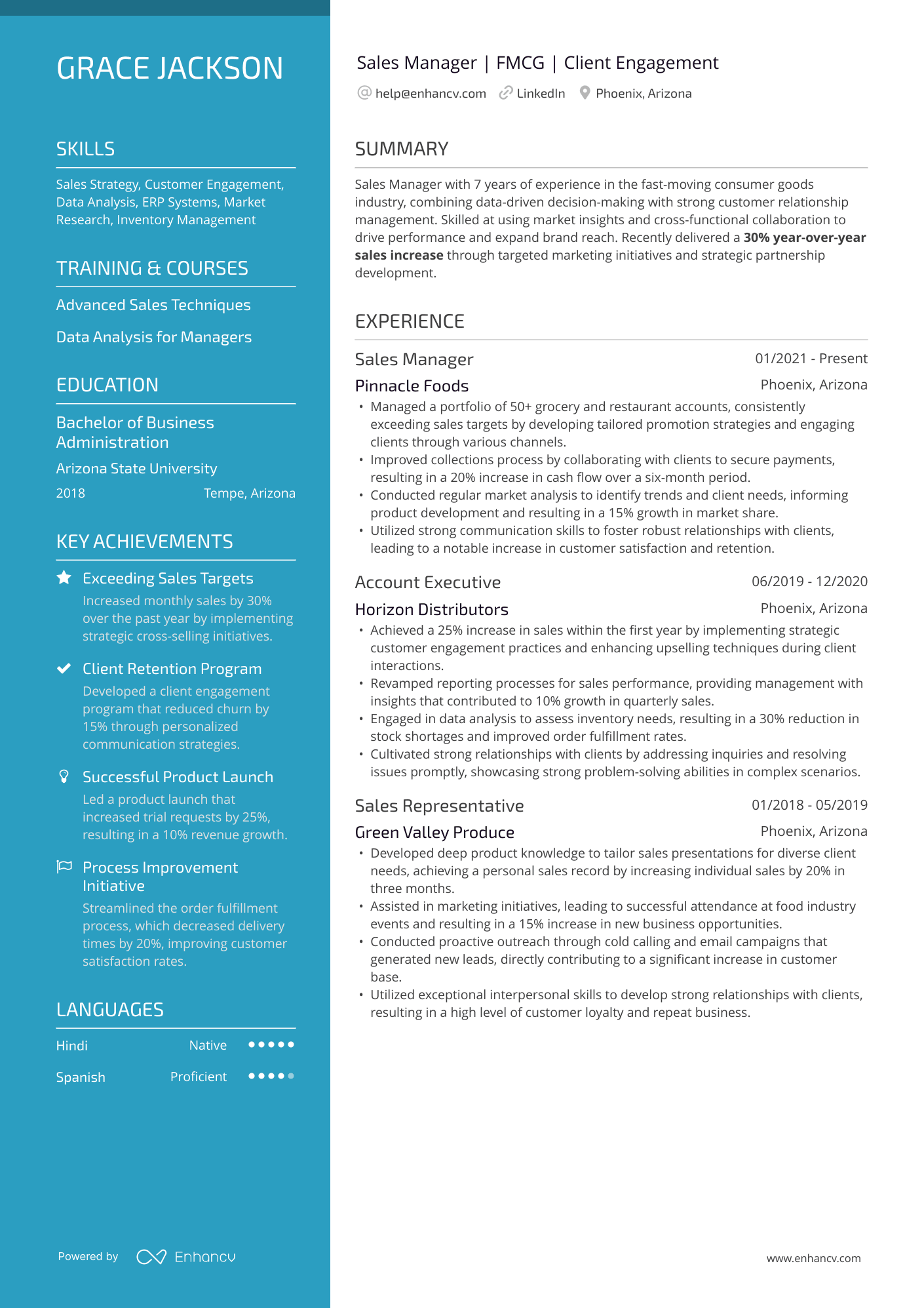 FMCG Sales Manager Resume Example