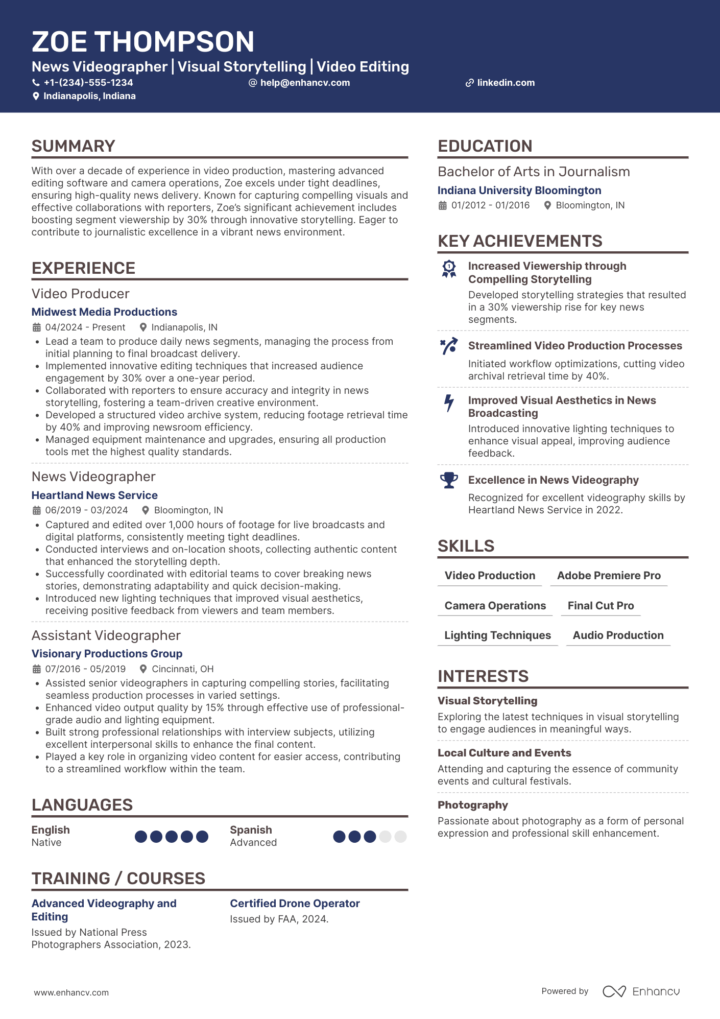 News Videographer Resume Example