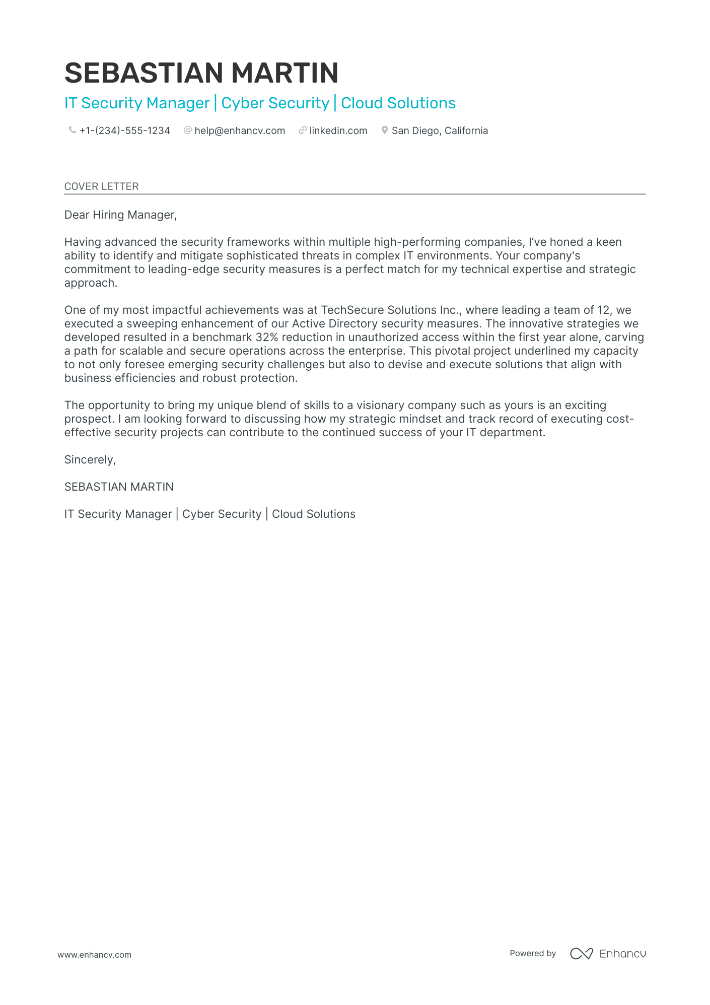 IT Security Manager Resume Example