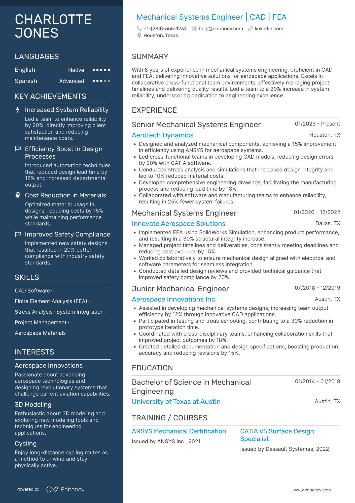 Mechanical Systems Engineer Resume Example