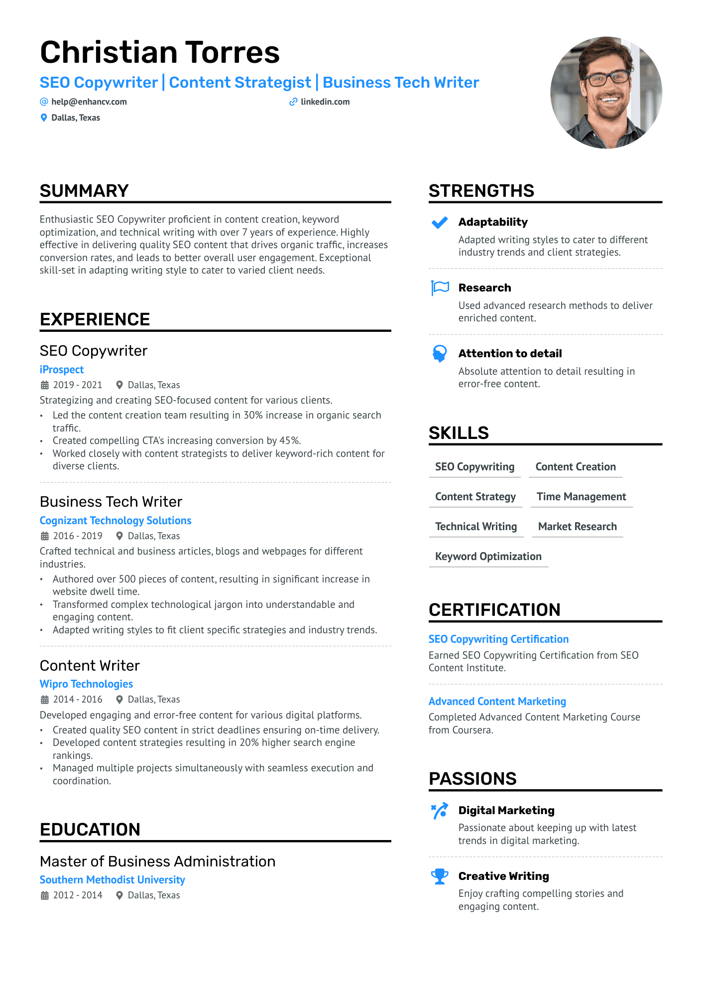 Freelance Copywriter Resume Example