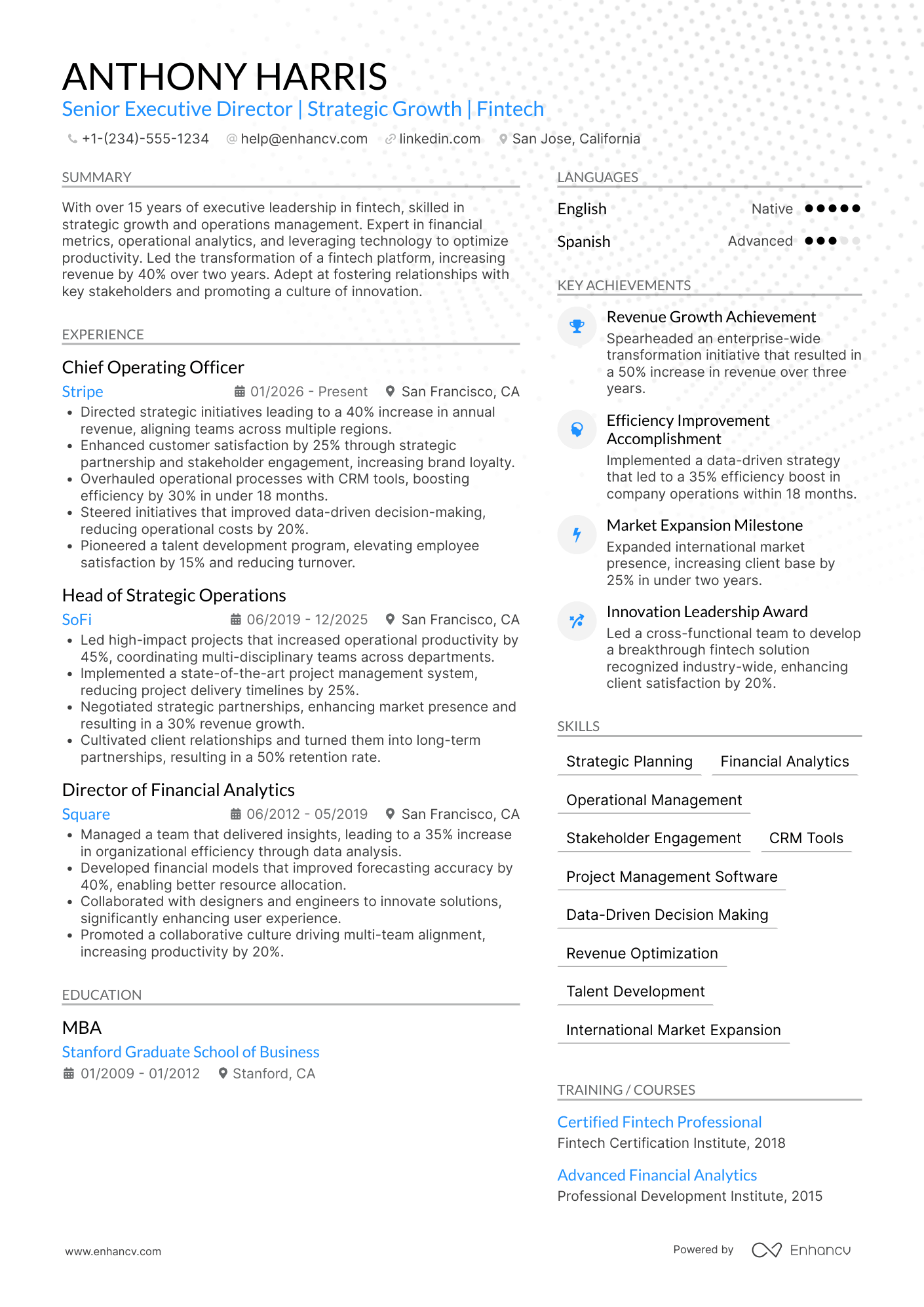 Senior Executive Director Resume Example