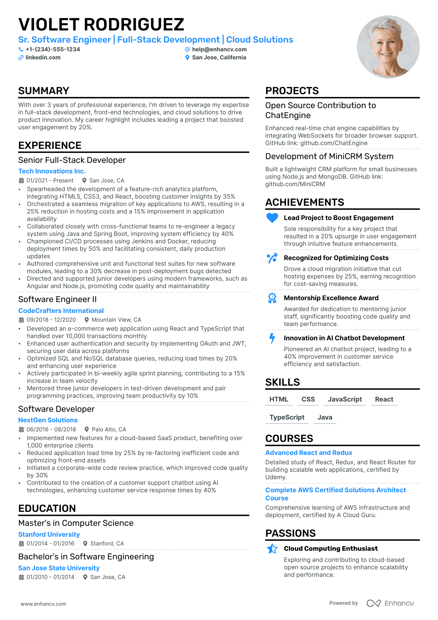 Senior Software Engineer Resume Example