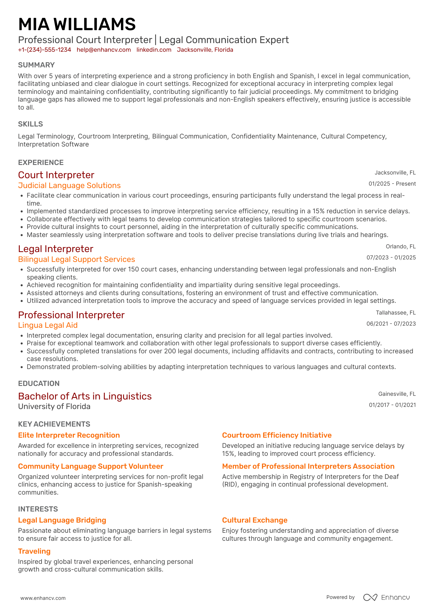 Court Interpreter Resume Example