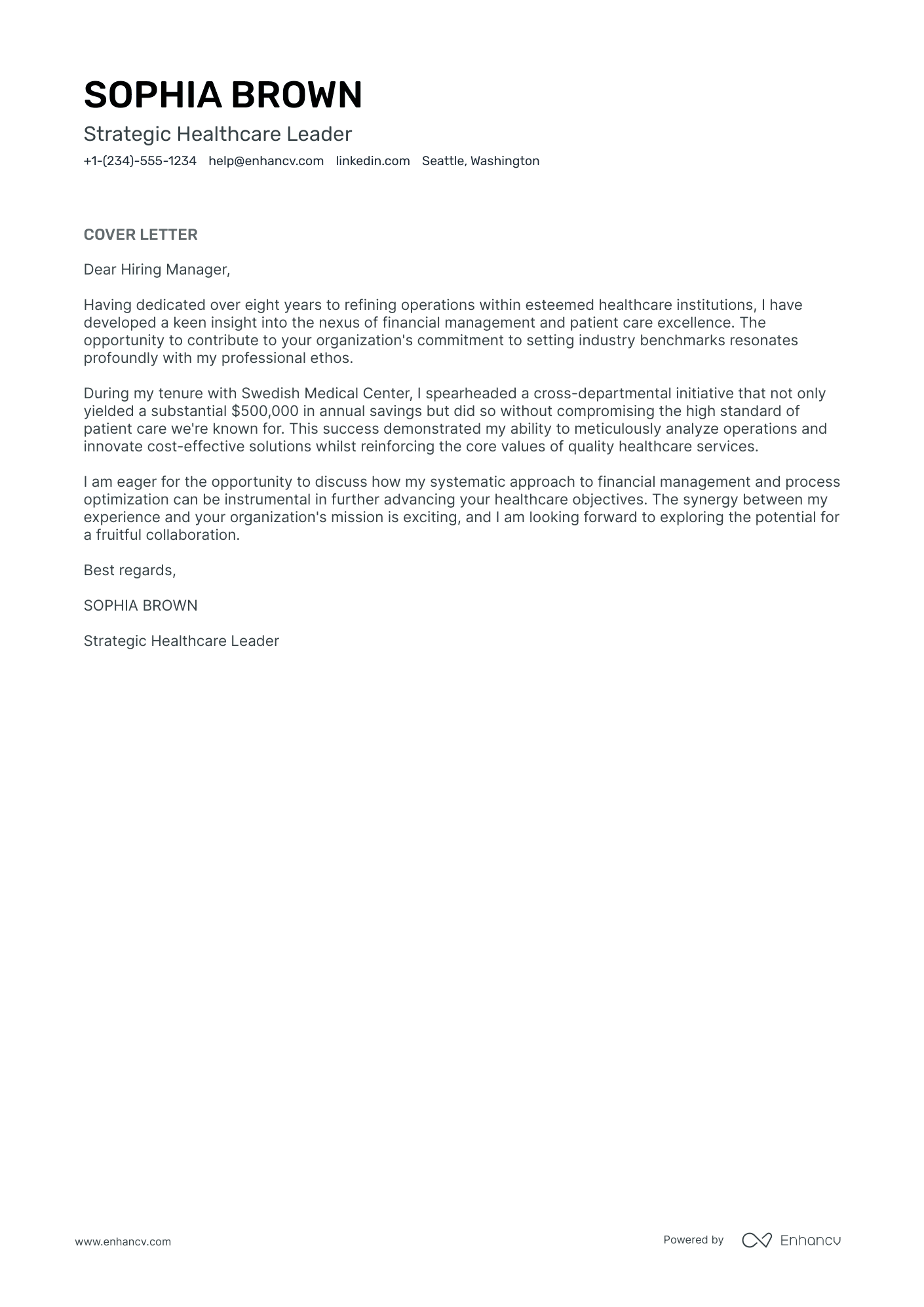 Healthcare Operations Manager Resume Example