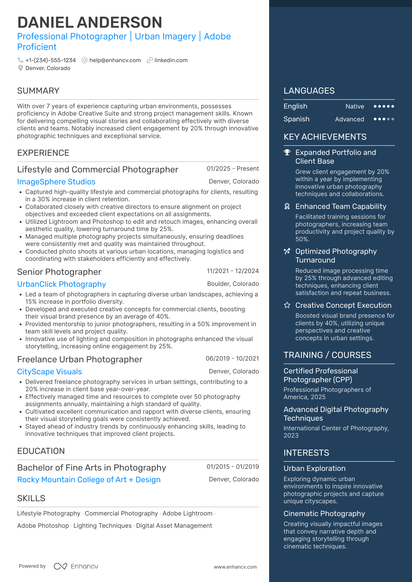 Freelance Photographer Resume Example