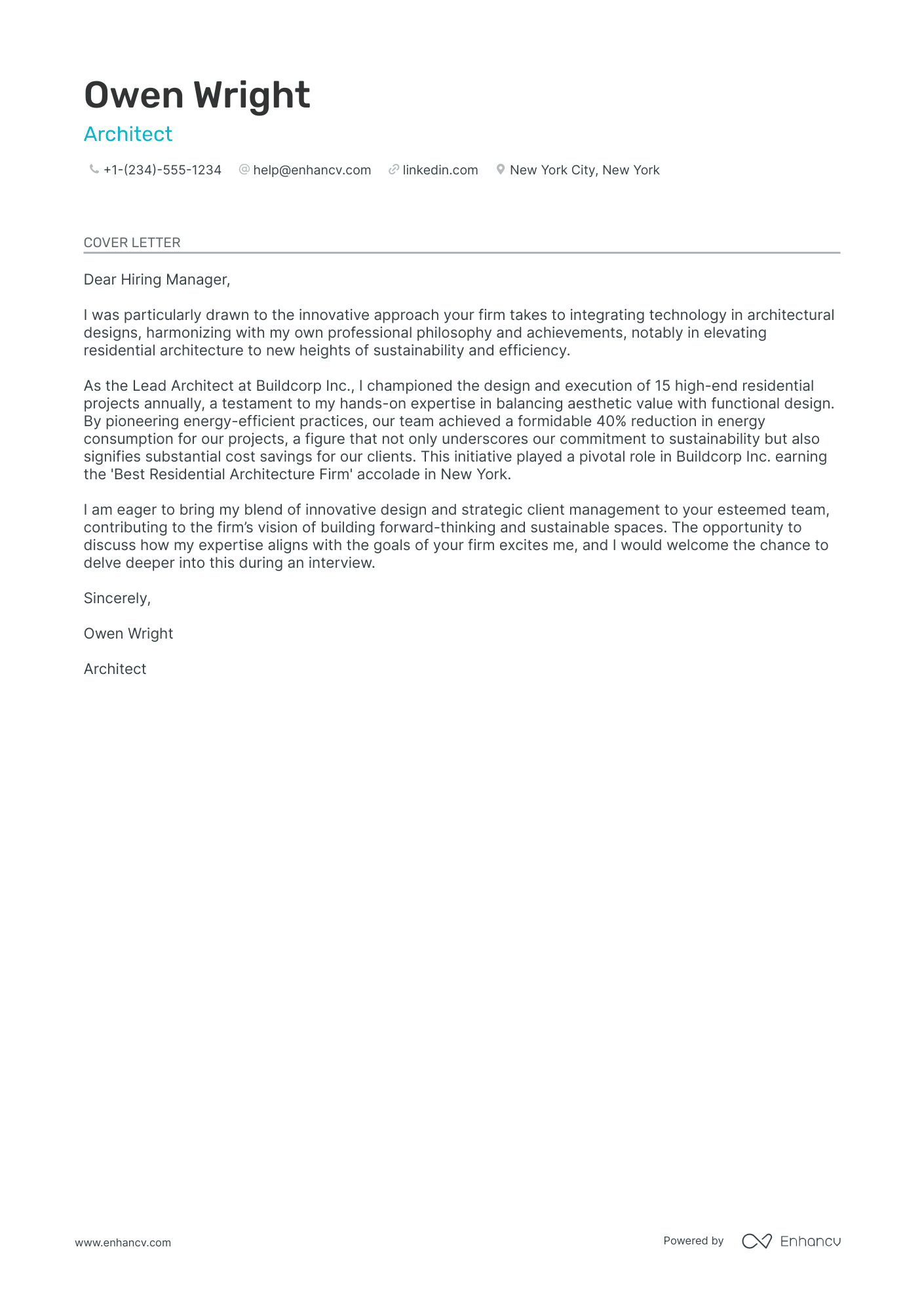 Freelance Architect Resume Example