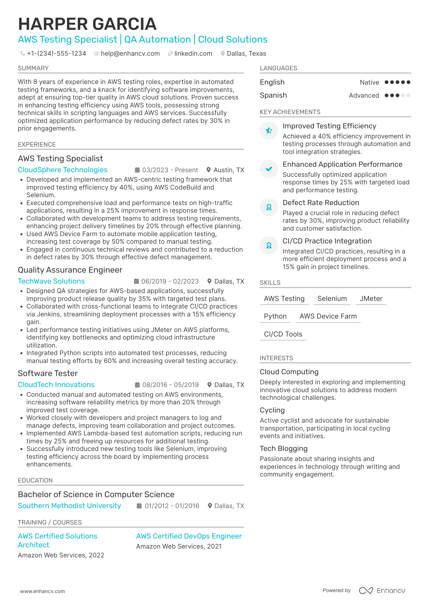 AWS Testing Resume Resume Example