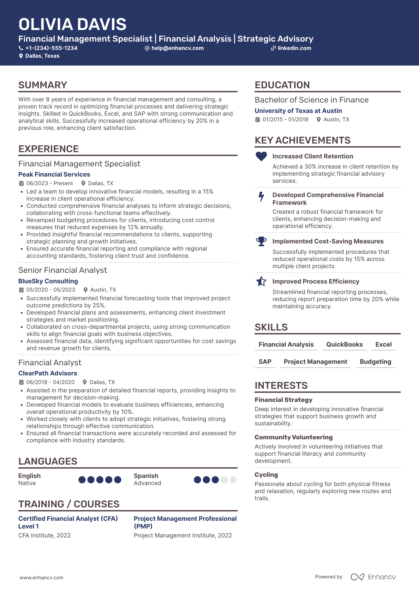 Financial Management Specialist Resume Example