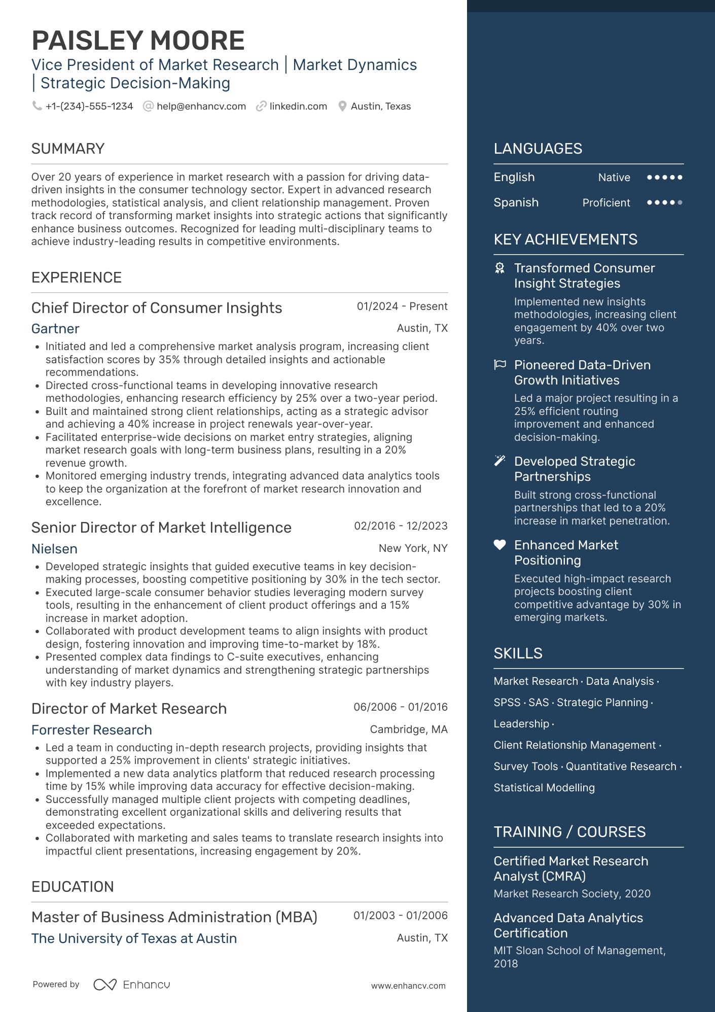 Vice President of Market Research Resume Example