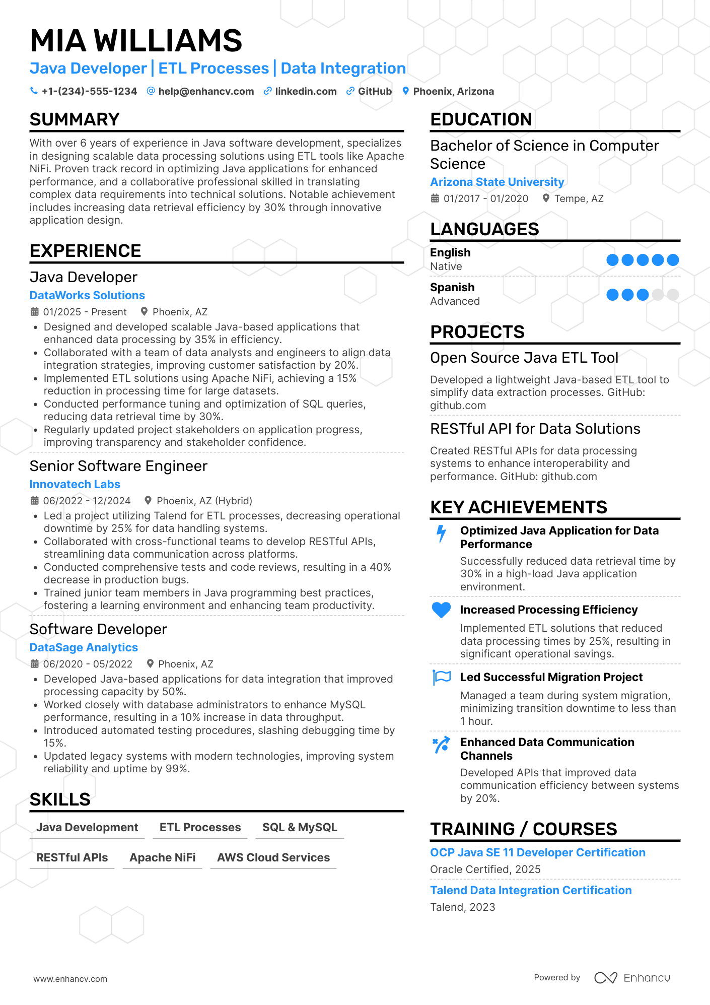 Java Developer with ETL Resume Example