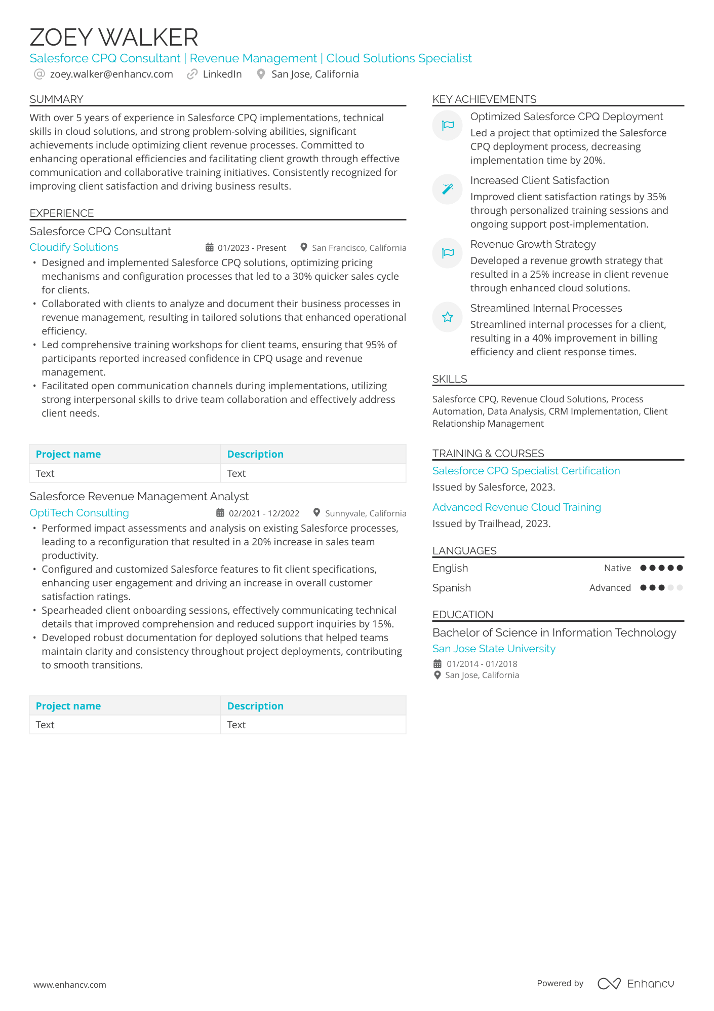 CPQ & Revenue Cloud Consultant Resume Example
