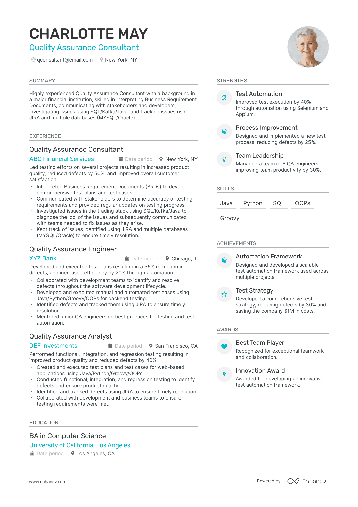 Quality Consultant Resume Example